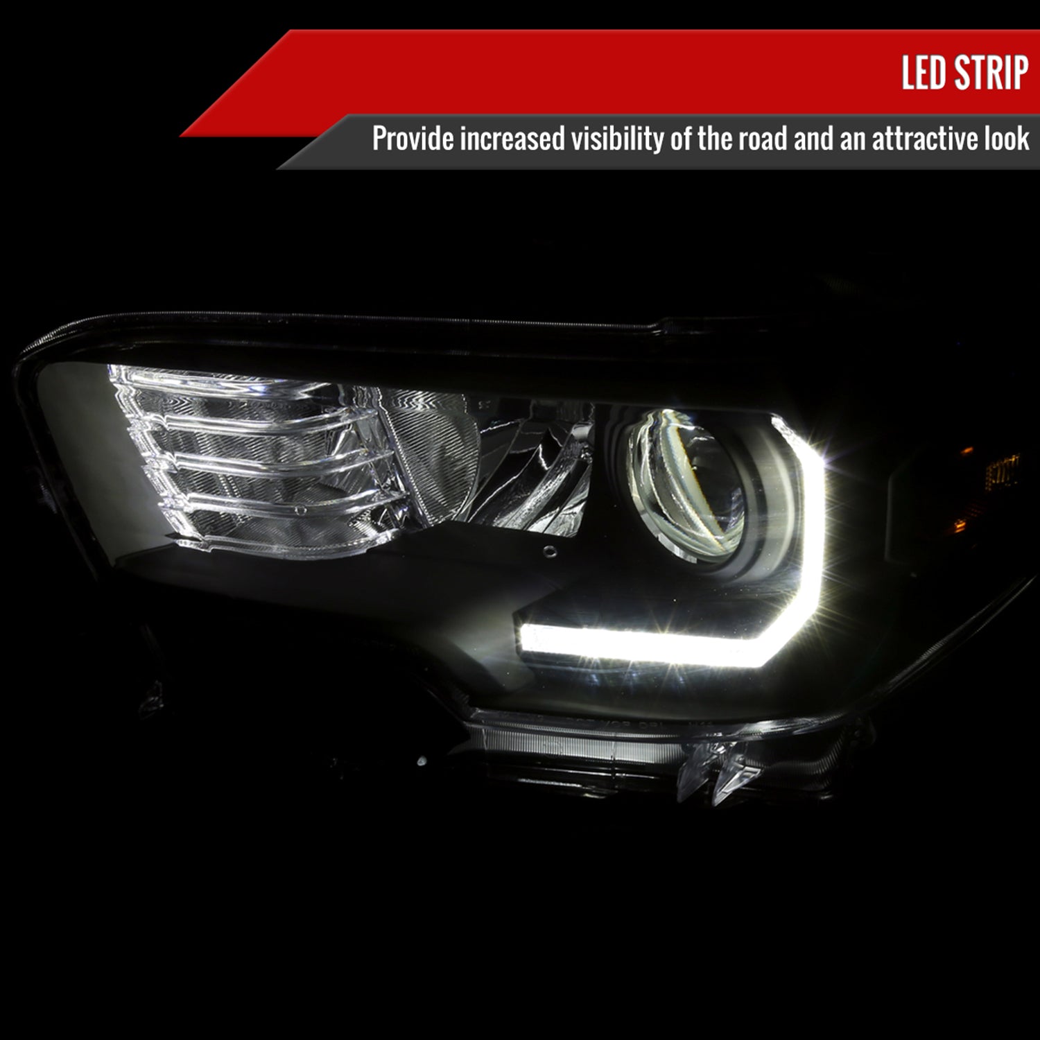 2016-2023 Toyota Tacoma LED Bar Projector Headlight Matte Black/Clear Lens