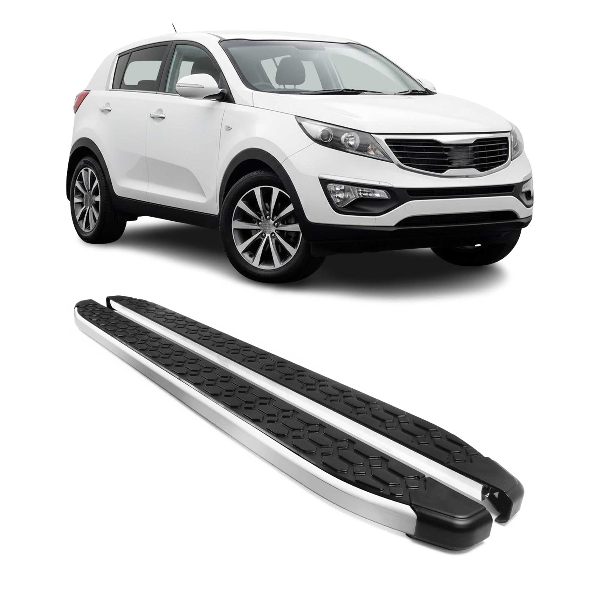 2011-2016 Kia Sportage Running Boards Side Steps Silver & Black