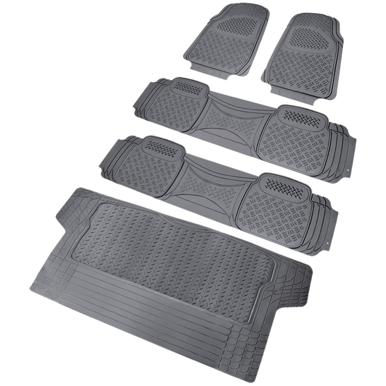 Universal fit Rubber Car Floor Mats Trunk Cargo Liner All Weather 5Pcs Gray