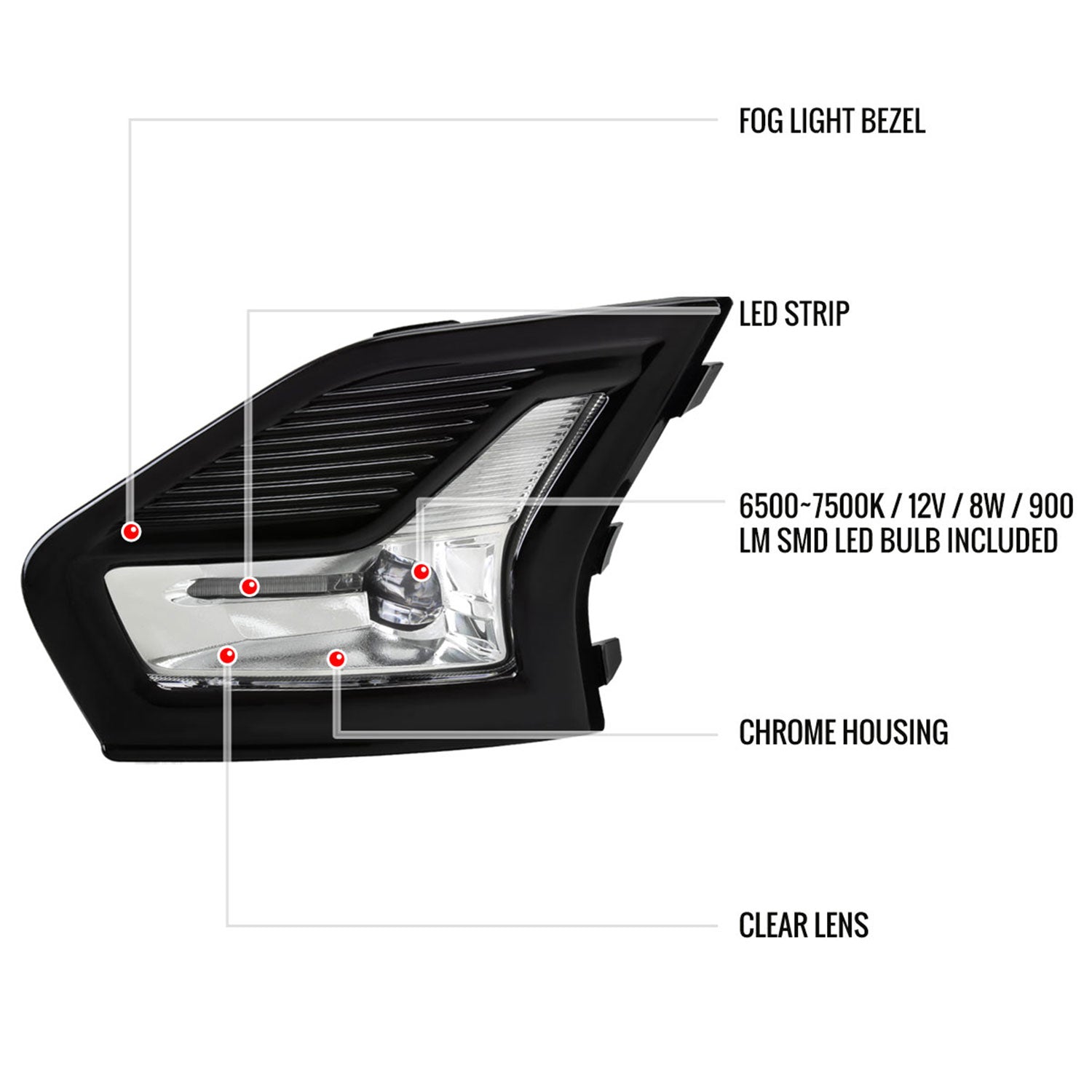 2019-2020 Ford Fusion LED Fog Lights Kit Chrome Housing/Clear Lens