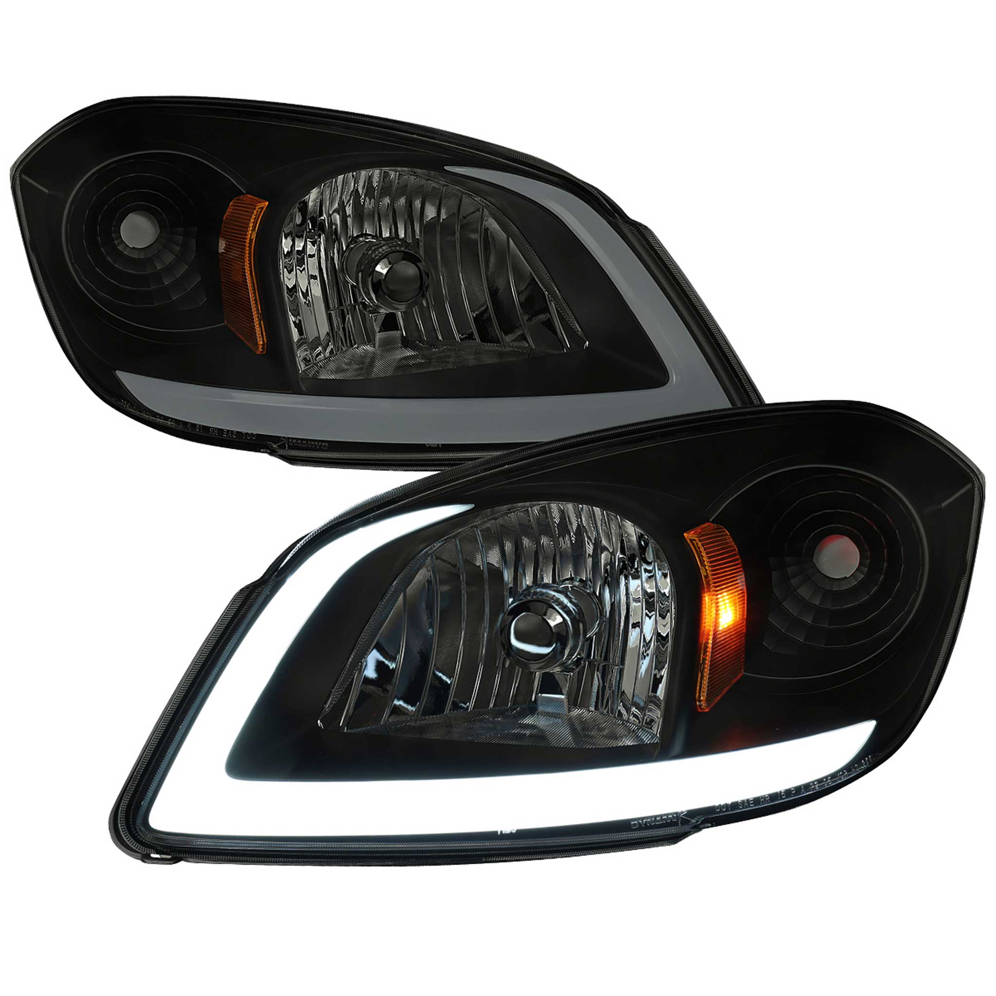 For Chevrolet Cobalt / Pontiac G5 2005-2010 Factory Style Headlights With LED DRL Light Strip Black Housing Smoked Lens