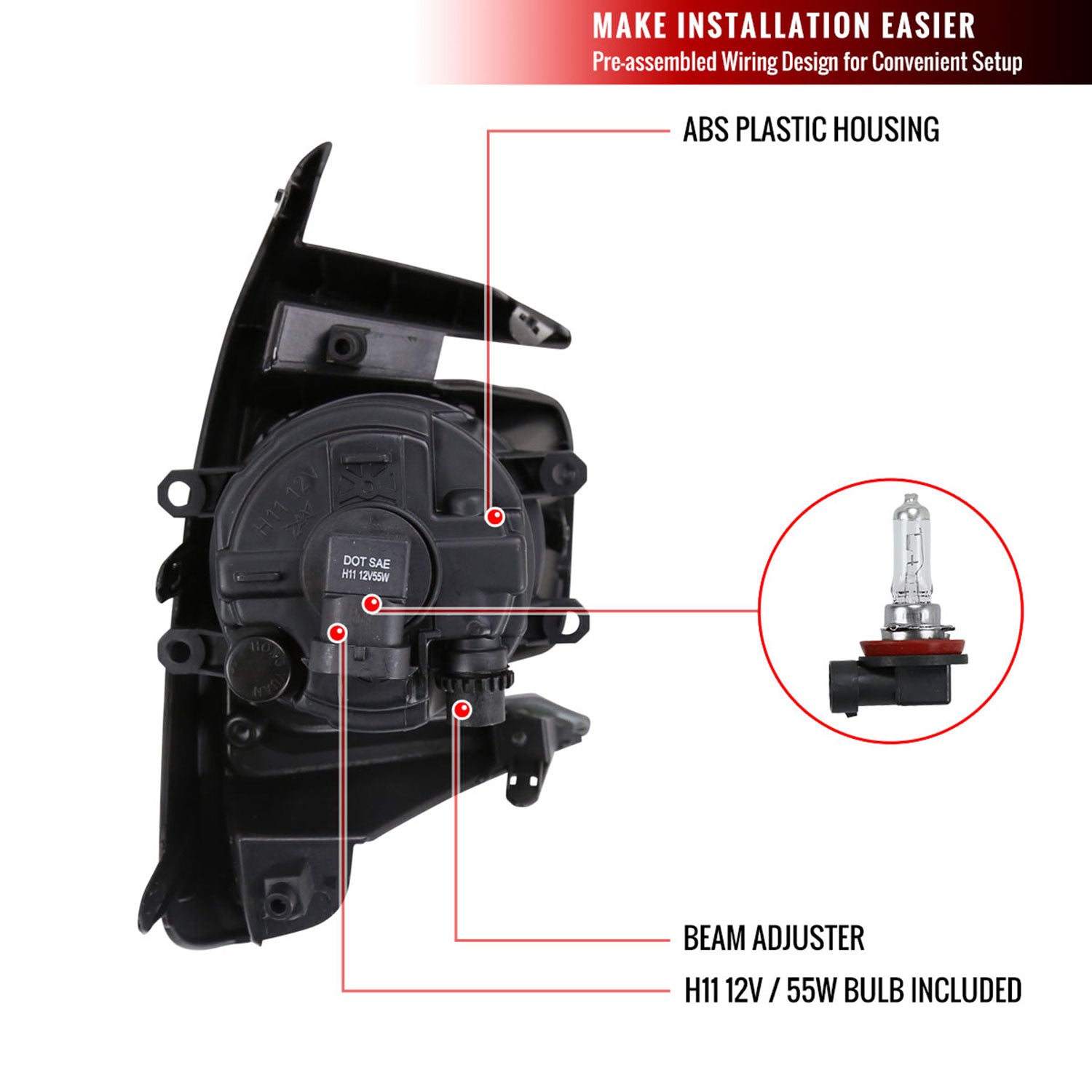 2018-2019 Toyota Sienna H11 Fog Lights Kit Chrome Housing/Clear Lens