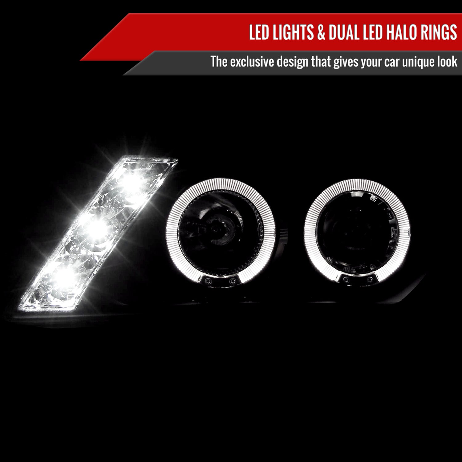 1995-1999 Nissan Sentra/200SX Dual Halo Projector Headlights Matt Black/Clear