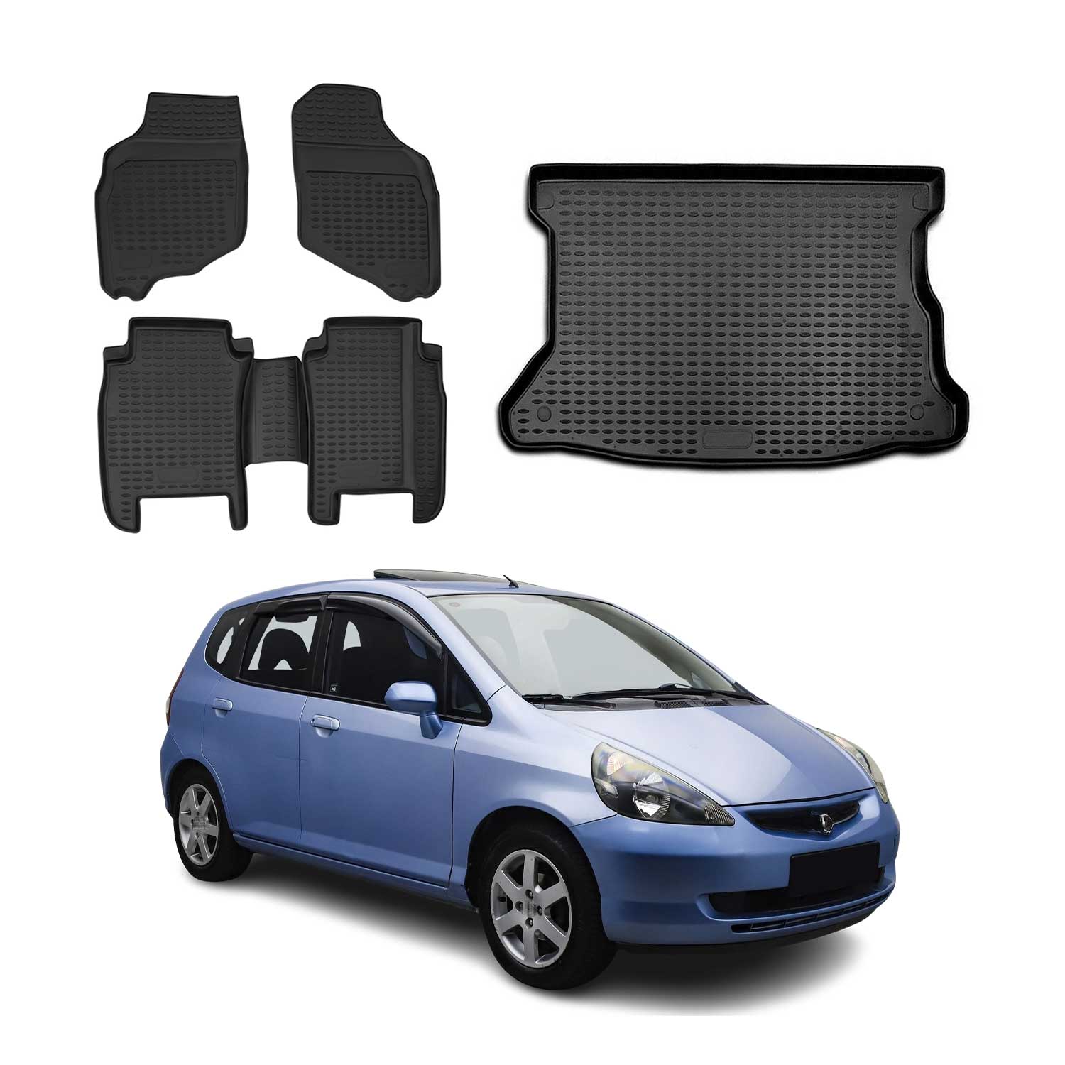 2006-2008 Honda Fit Floor Mats & Cargo Liner Full Set All Weather Black