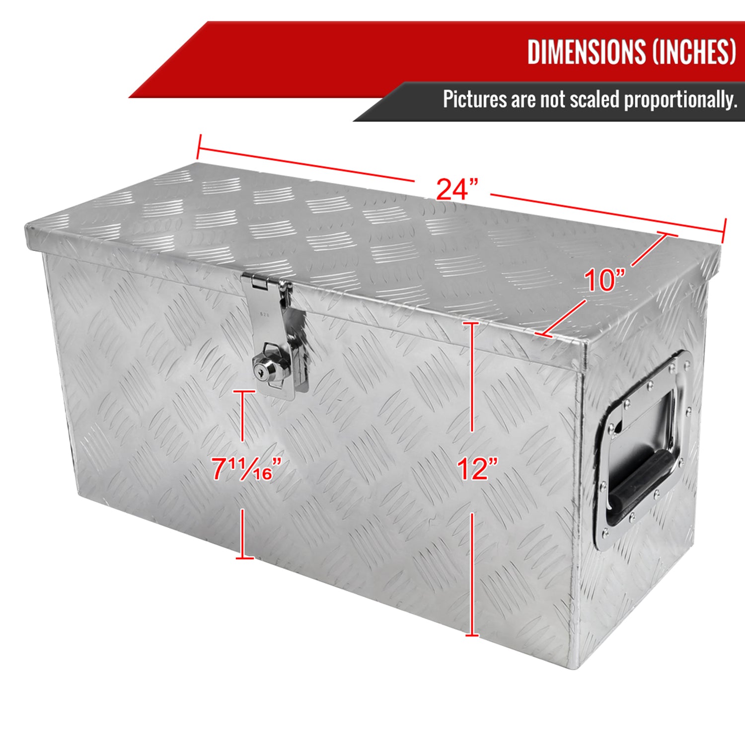 Universal 24" Heavy Duty Silver Alu Truck Tool Box w/ Side Handles Lock & Keys