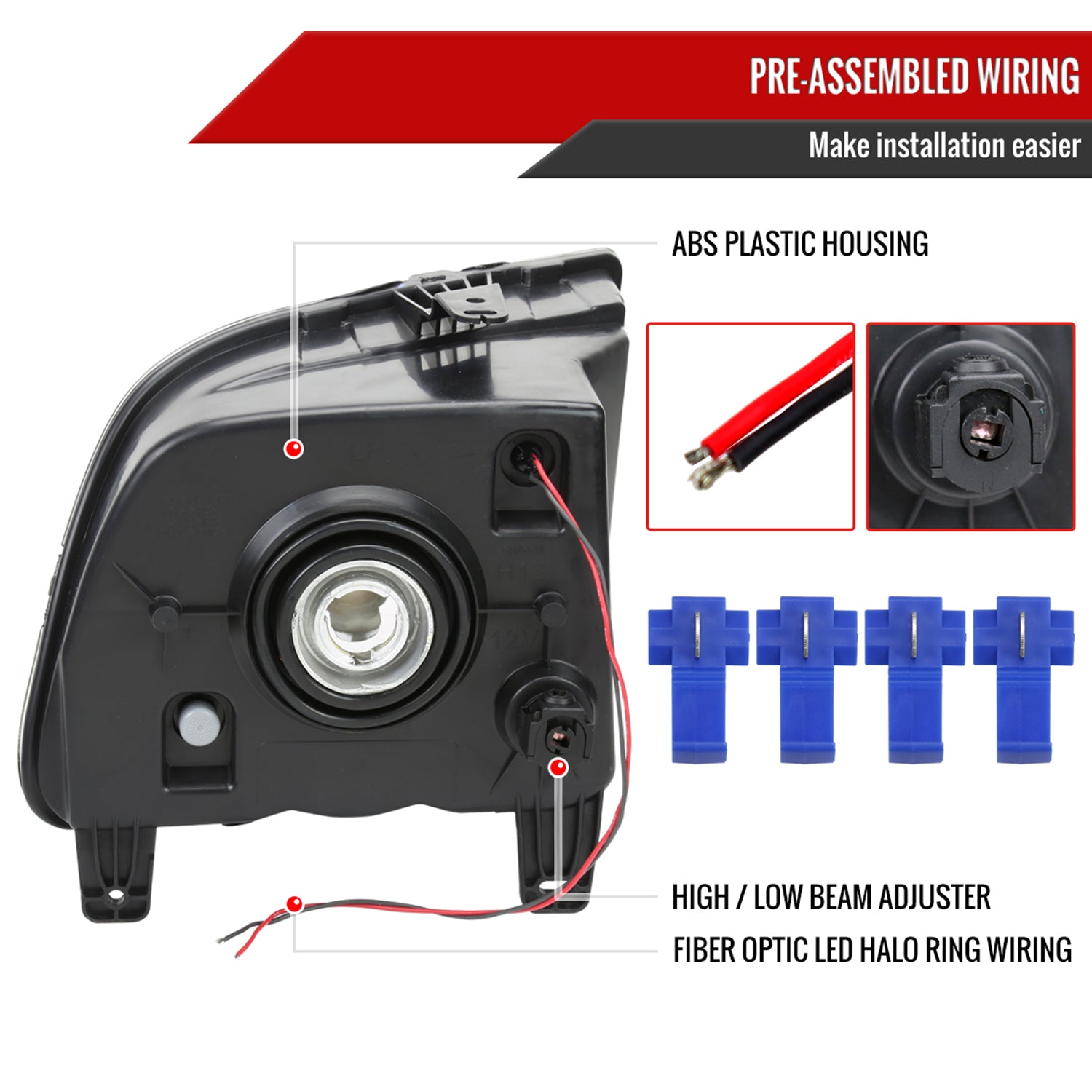 2005-2009 Ford Mustang LED Halo Factory Style Headlights Matte Black/Clear