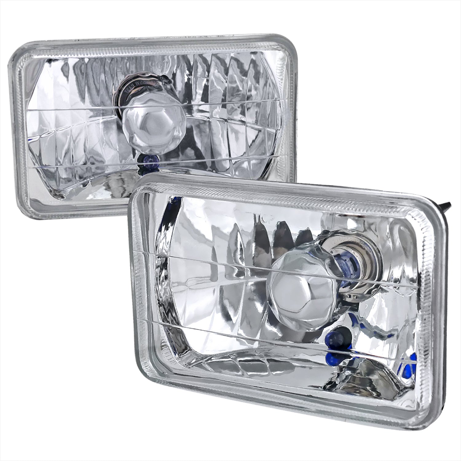Universal 4"x6" H4 Crystal Headlights Chrome Housing/Glass Lens
