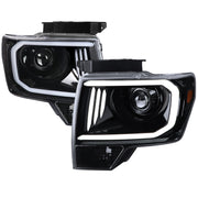 2009-2014 Ford F-150 LED C-Bar Projector Headlights Jet Black/Clear Lens