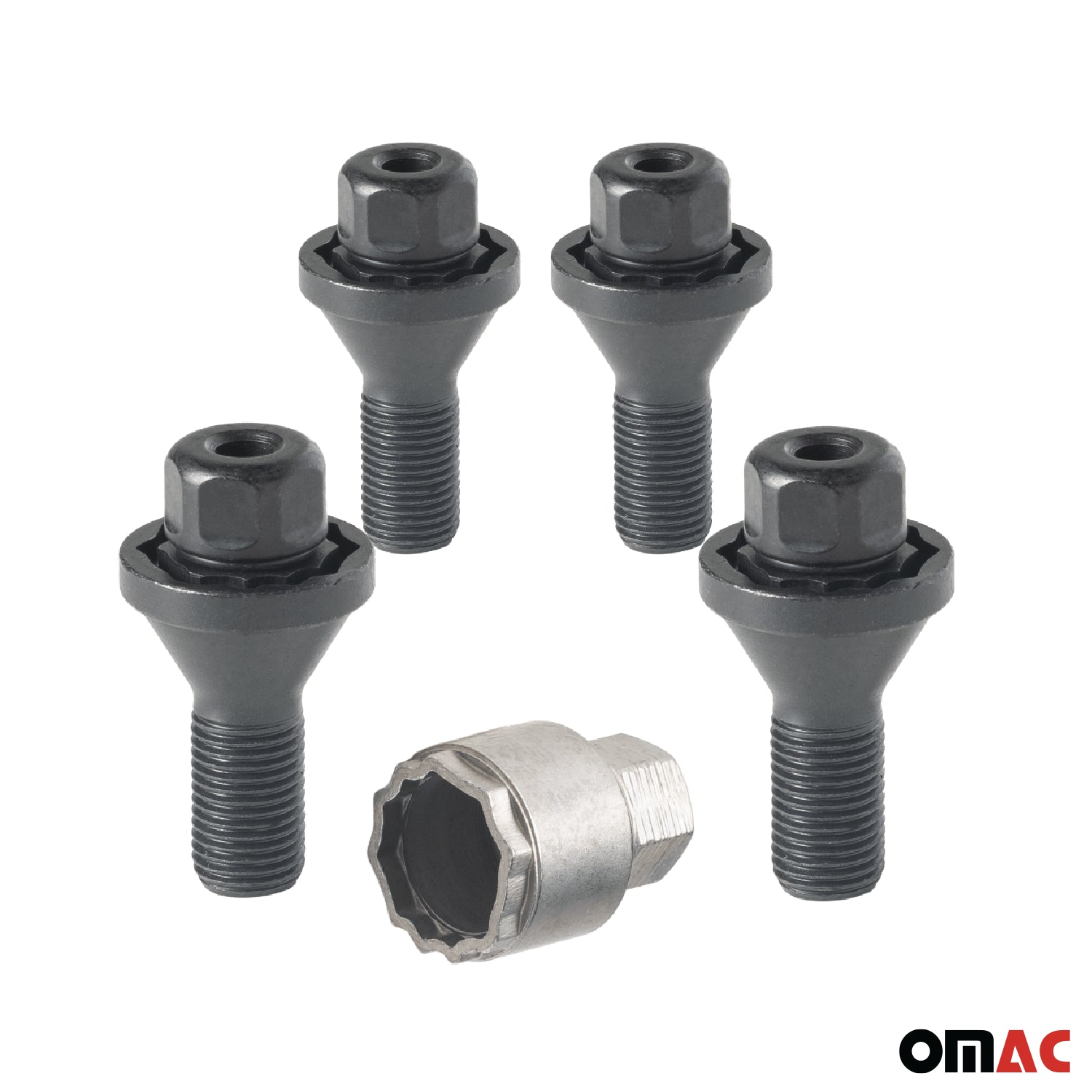 Wheel Lock Kit for Fiat 500 M12X1.25 Bolt Chromed Black 4Locks & 1Key