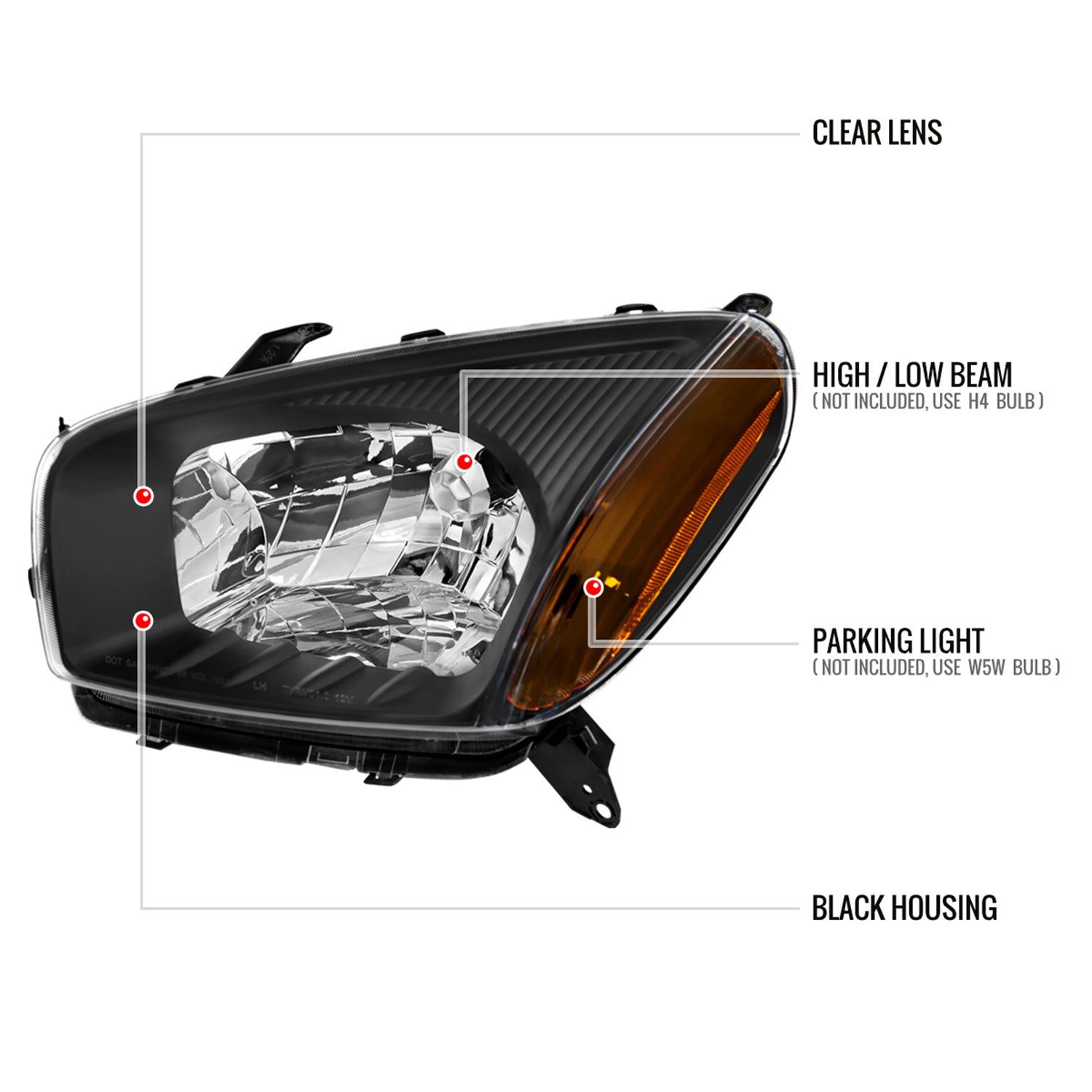 2001-2003 Toyota RAV4 Factory Style Headlights Matte Black/Clear Lens