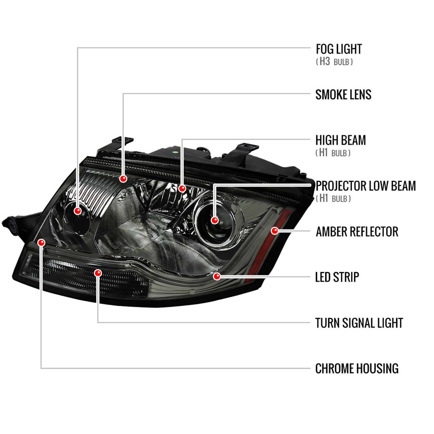 1999-2006 Audi TT LED Bar Projector Headlights Chrome Housing/Smoke Lens