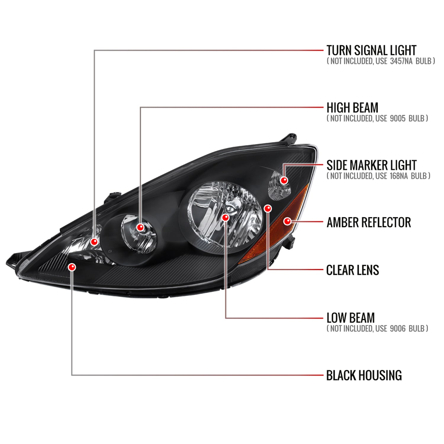 2006-2010 Toyota Sienna Factory Headlights w/Amber Reflector Matt Black/Clear