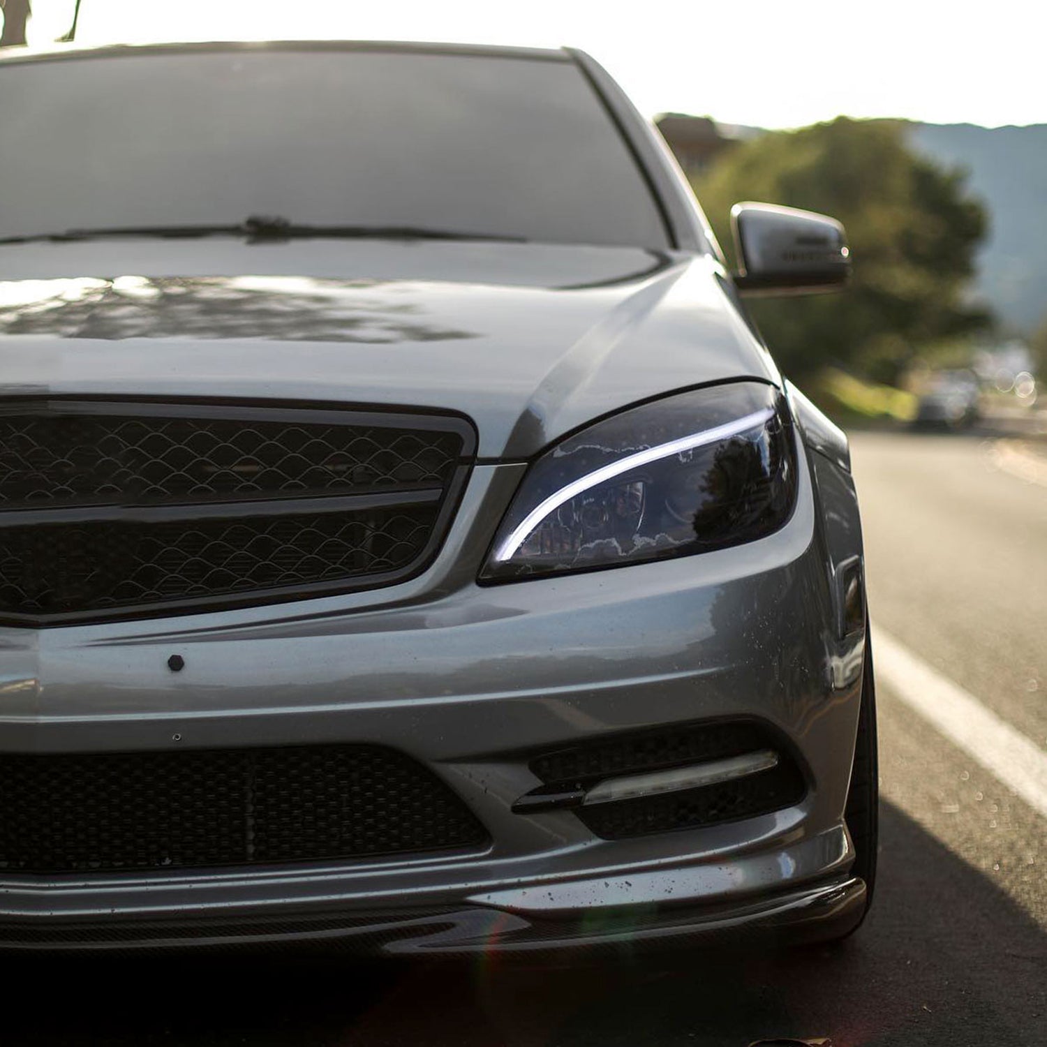 2008-2011 Mercedes W204 C Class Headlights LED Light Bar&LED Signal Smoked