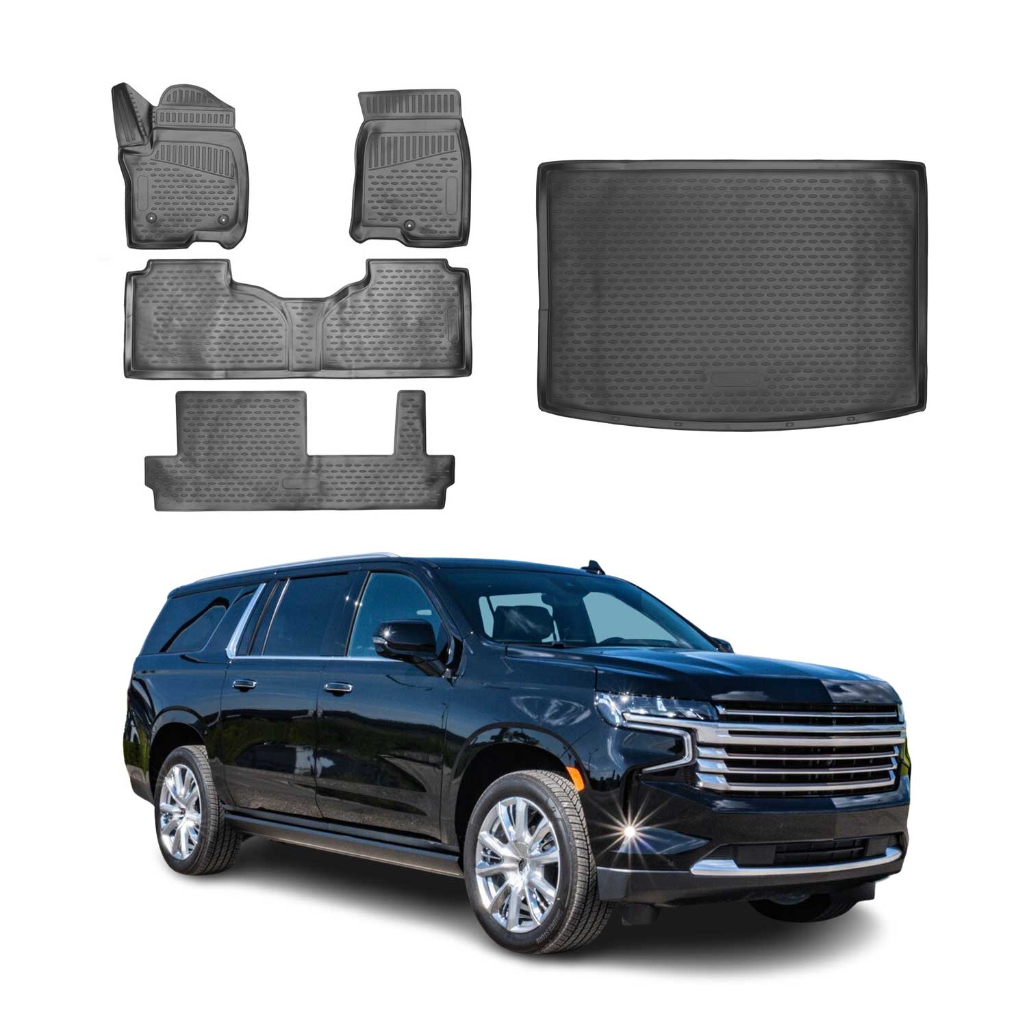 2021-2025 Chevrolet Suburban Floor Mats & Cargo Liner Full Set Black