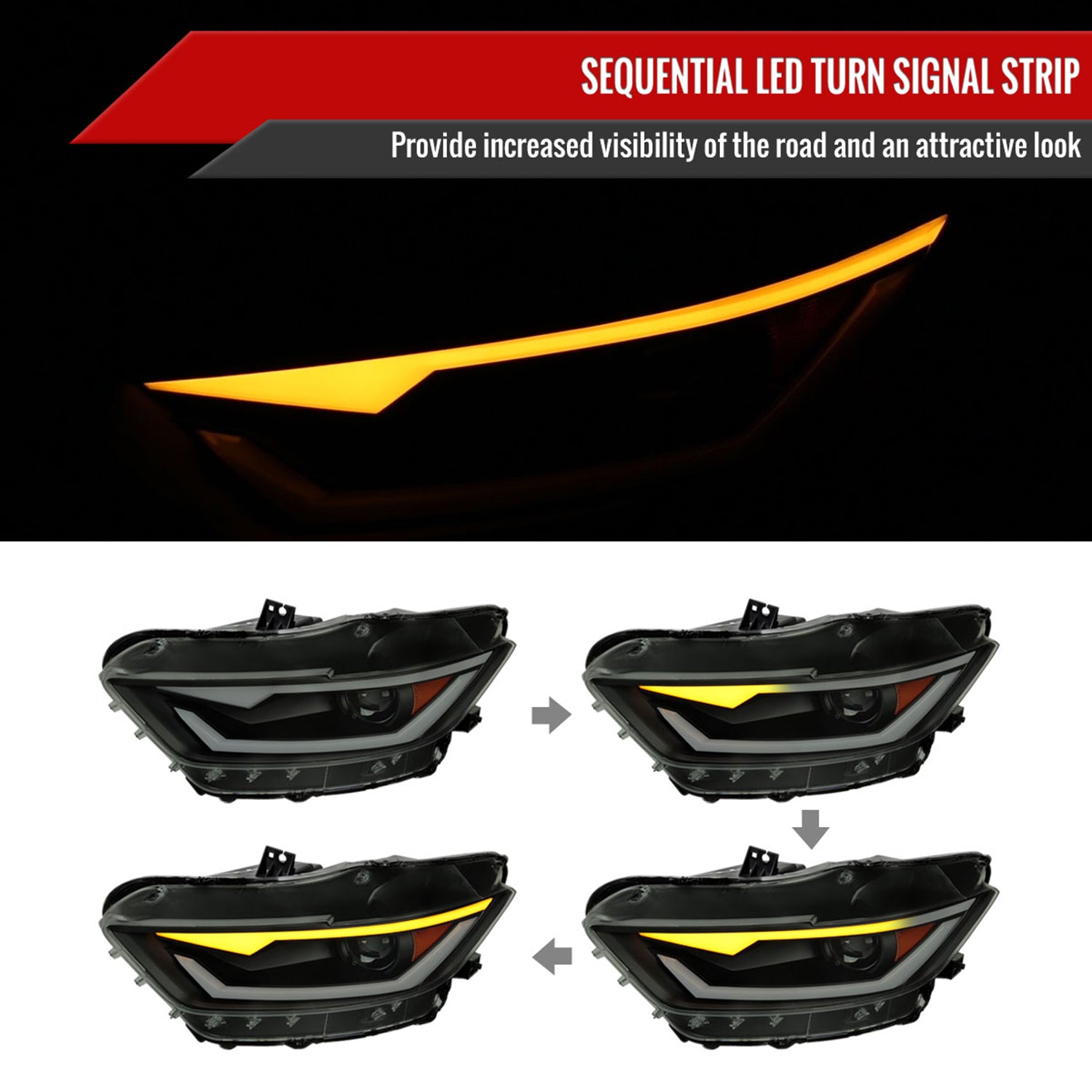 2015-2017 Ford Mustang/2018-2020 Shelby HID/Xenon LED Signal Headlights Smoke