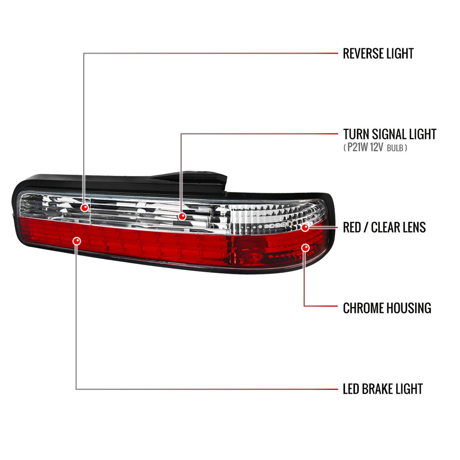 1989-1994 Nissan 240SX S13 Coupe LED Tail Lights Chrome Housing/Clear Lens