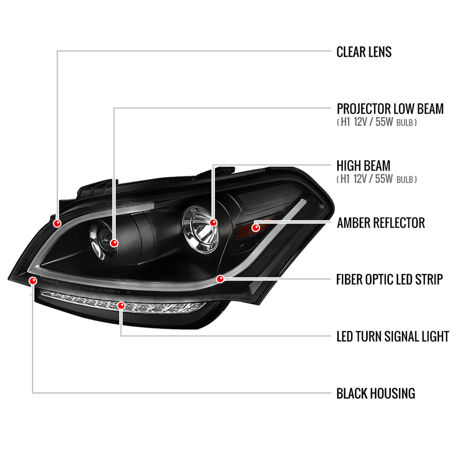 2010-2011 Kia Soul Projector Headlights LED Light Bar&LED Signal Lights Black