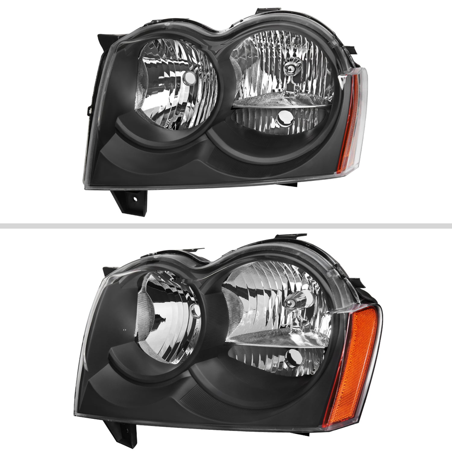 2005-2007 Jeep Grand Cherokee Factory Style Headlights Matte Black/Clear Lens