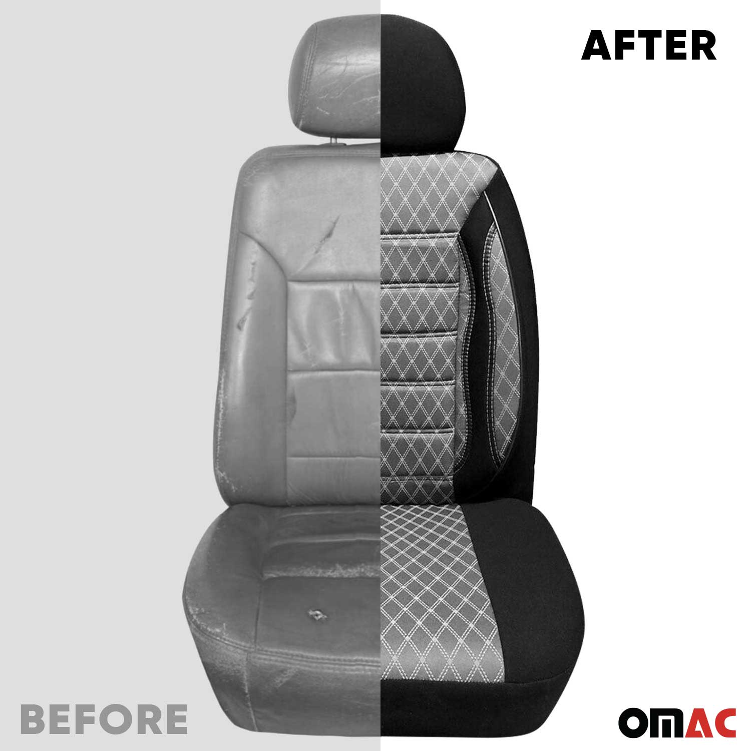 OMAC Universal Semi Custom Front Car Seat Cover Protector Gray-Black Polycotton