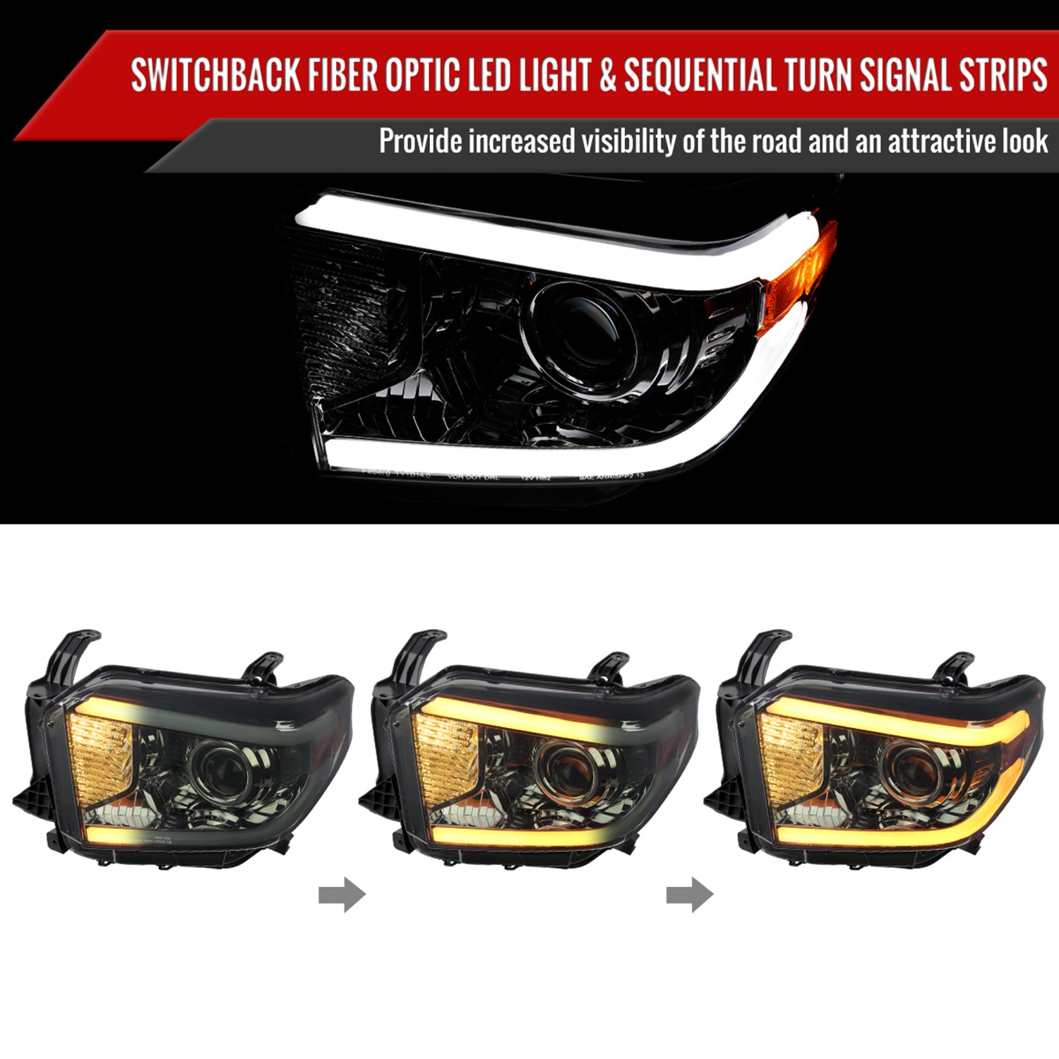 2014-2021 Toyota Tundra LED Turn Signal LED Bar Projector Headlights Smoke