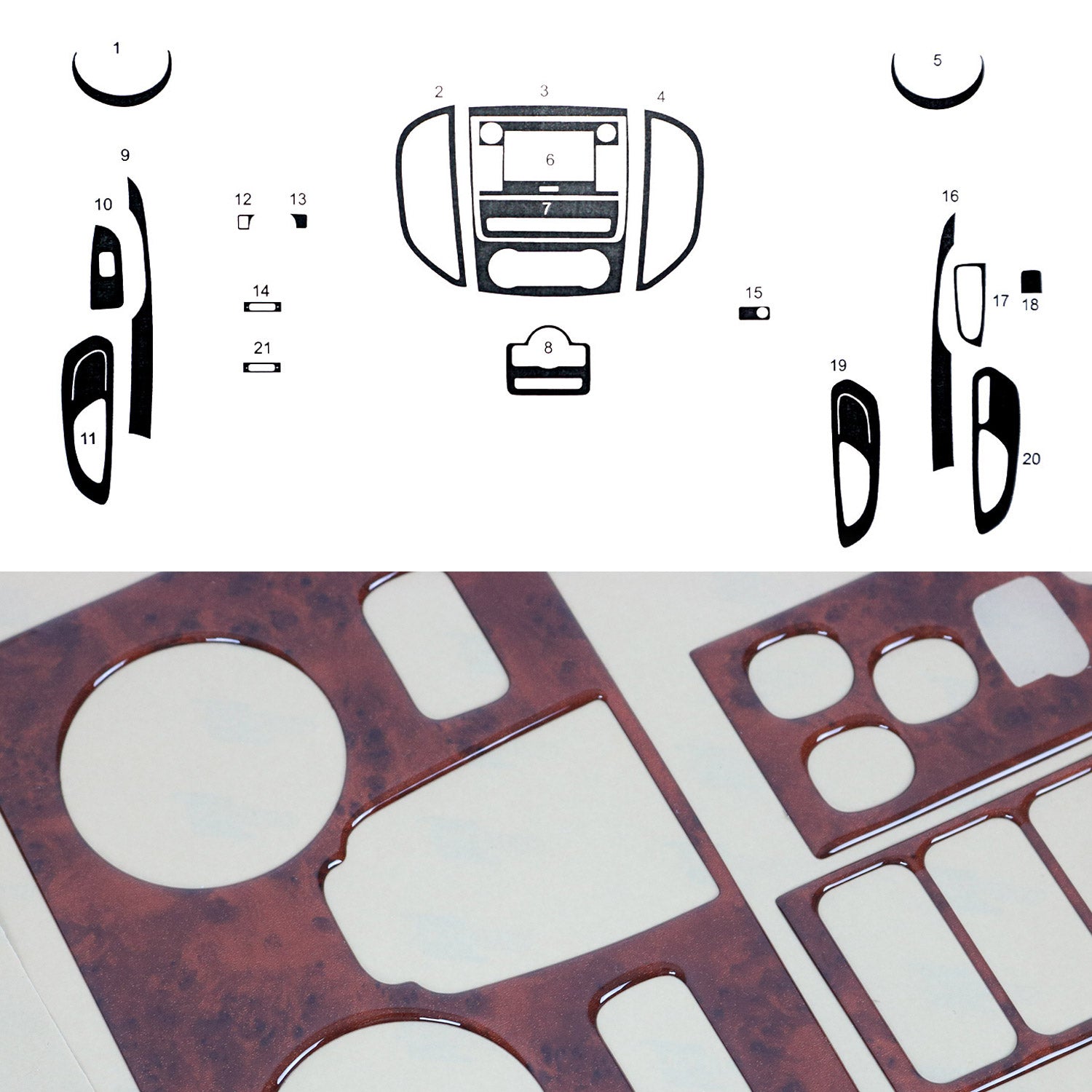 2016-2024 Mercedes Metris Wooden Look Dashboard Console Trim Kit 21Pcs