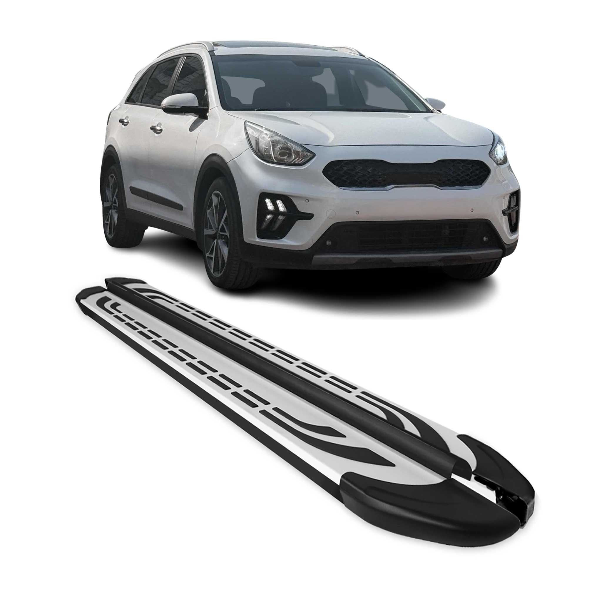 2017-2022 Kia Niro Running Boards Side Steps Silver & Black