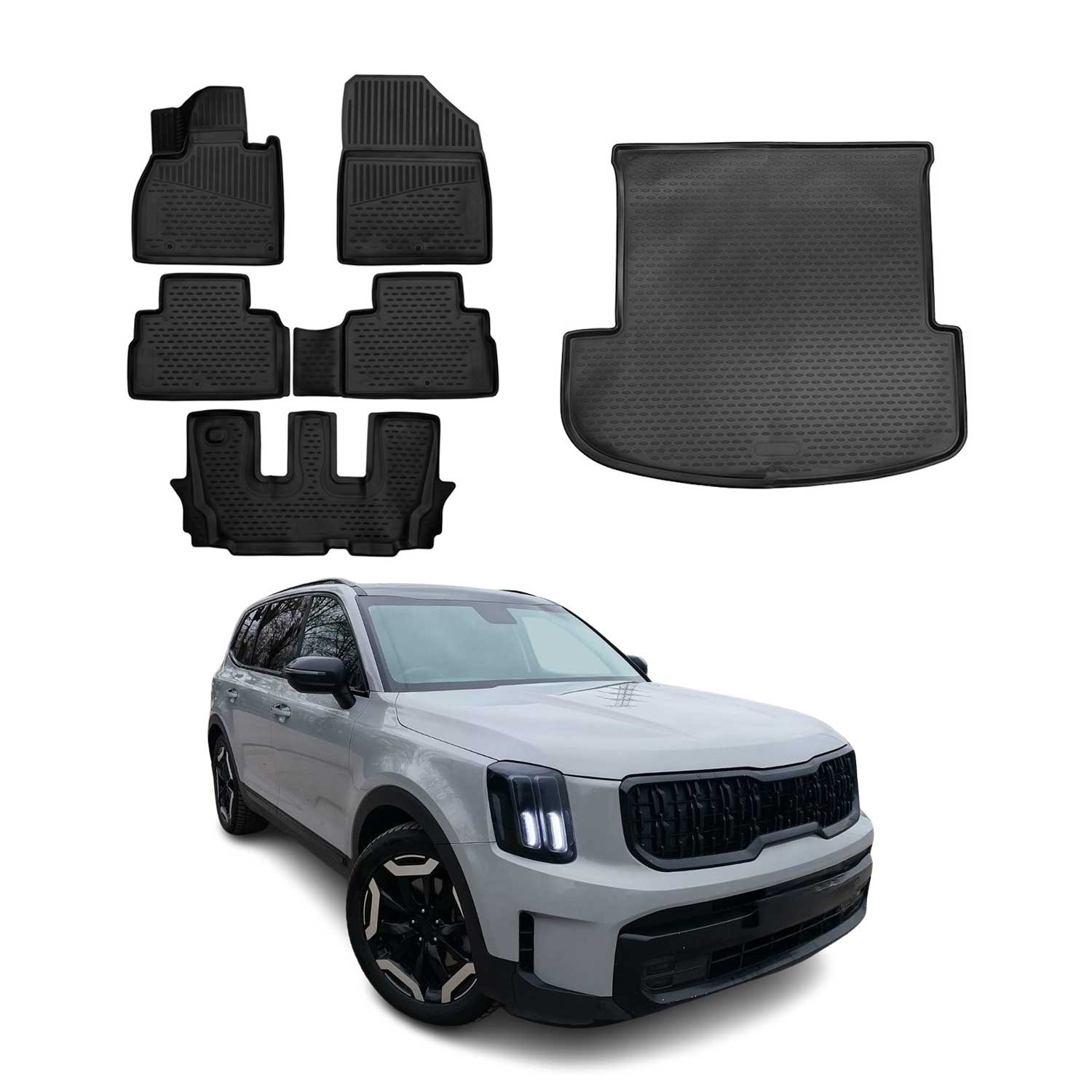 2020-2024 Kia Telluride Floor Mats & Cargo Liner Full Set All Weather Folded 3rd Row Seats