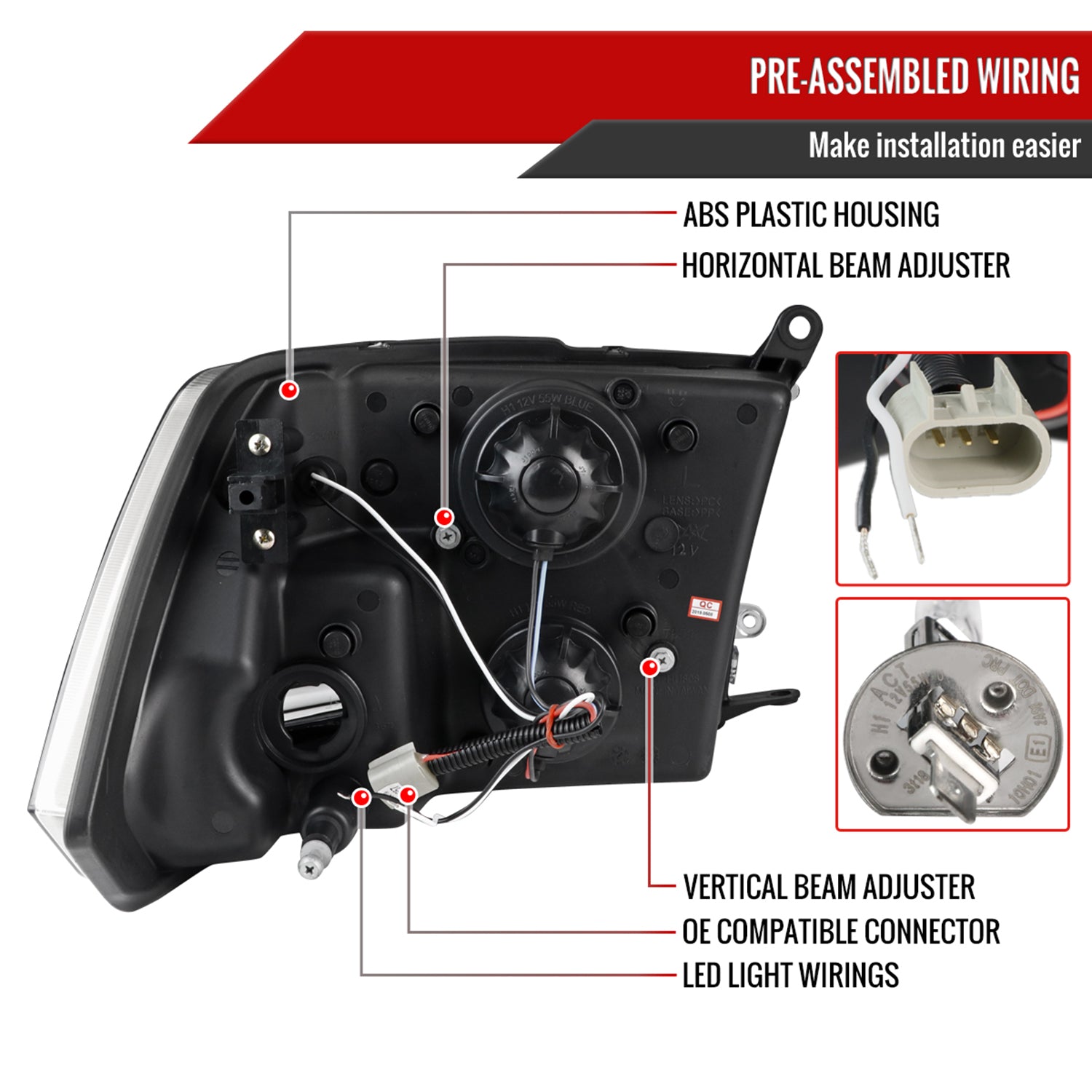 2009-2018 Dodge RAM 1500 / 2500 3500 LED C-Bar Headlights Glossy Black