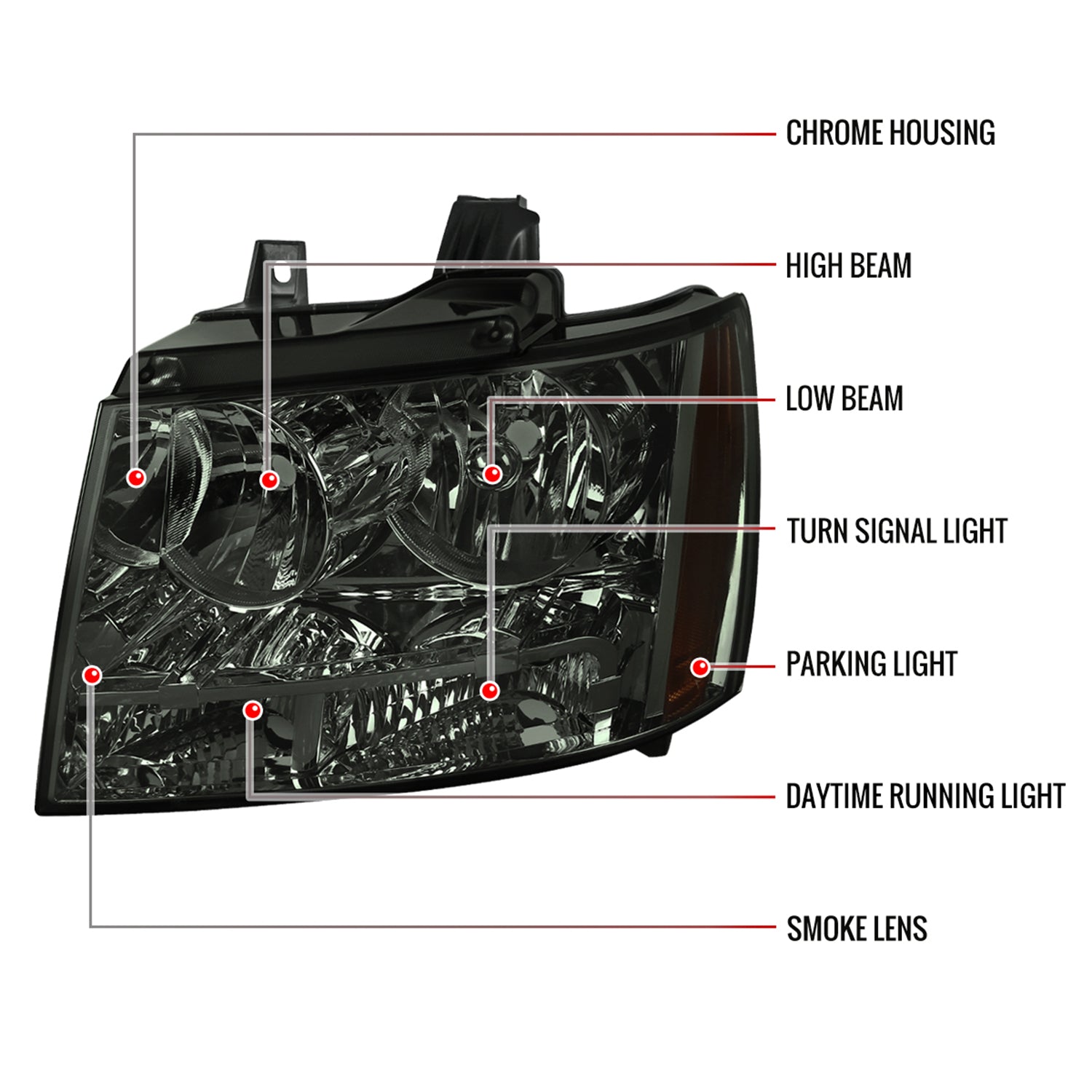 2007-2014 Chevy Avalanche/Tahoe/Suburban Factory Style Headlights Chrome/Smoke