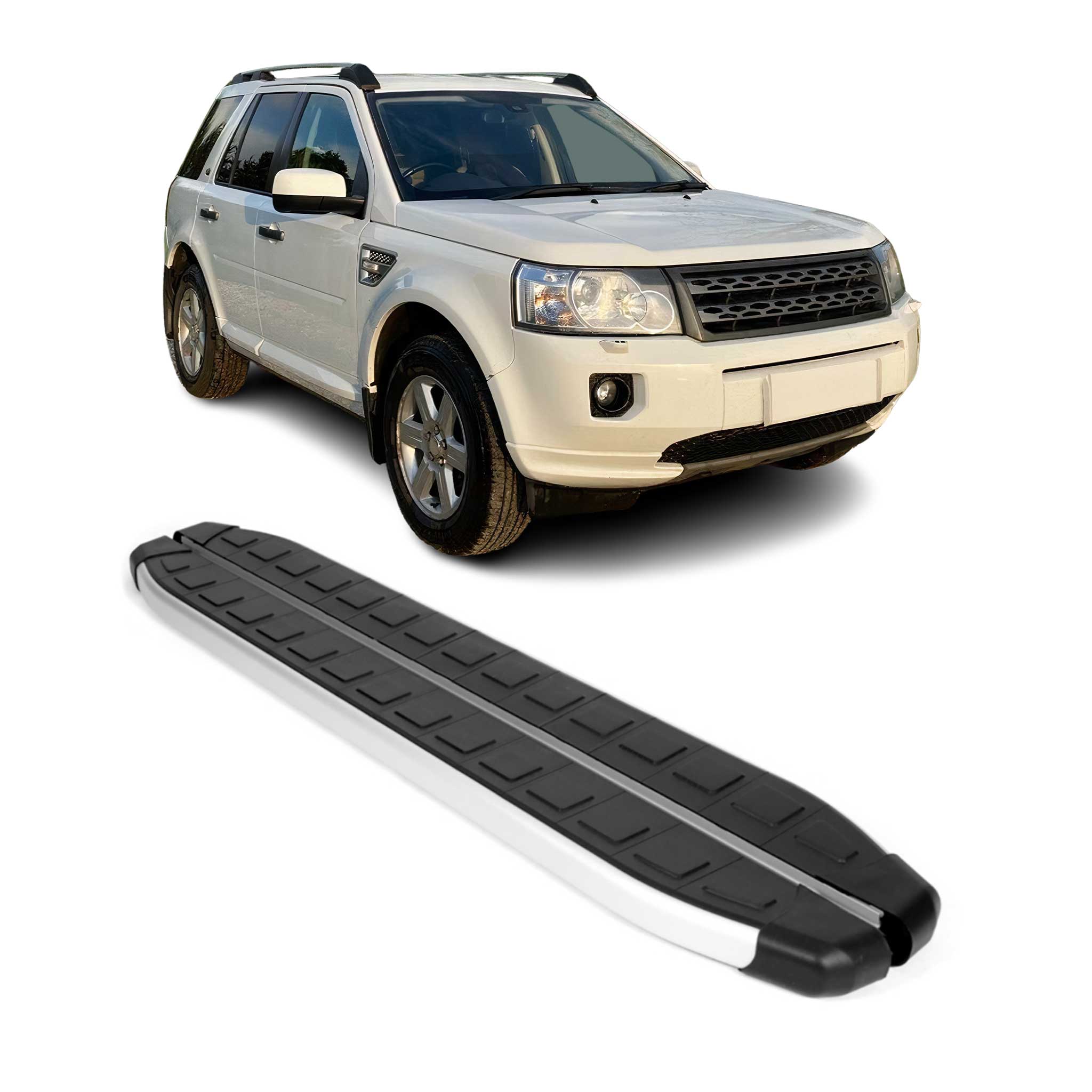 2008-2015 Land Rover LR2 Running Boards Side Steps Silver & Black