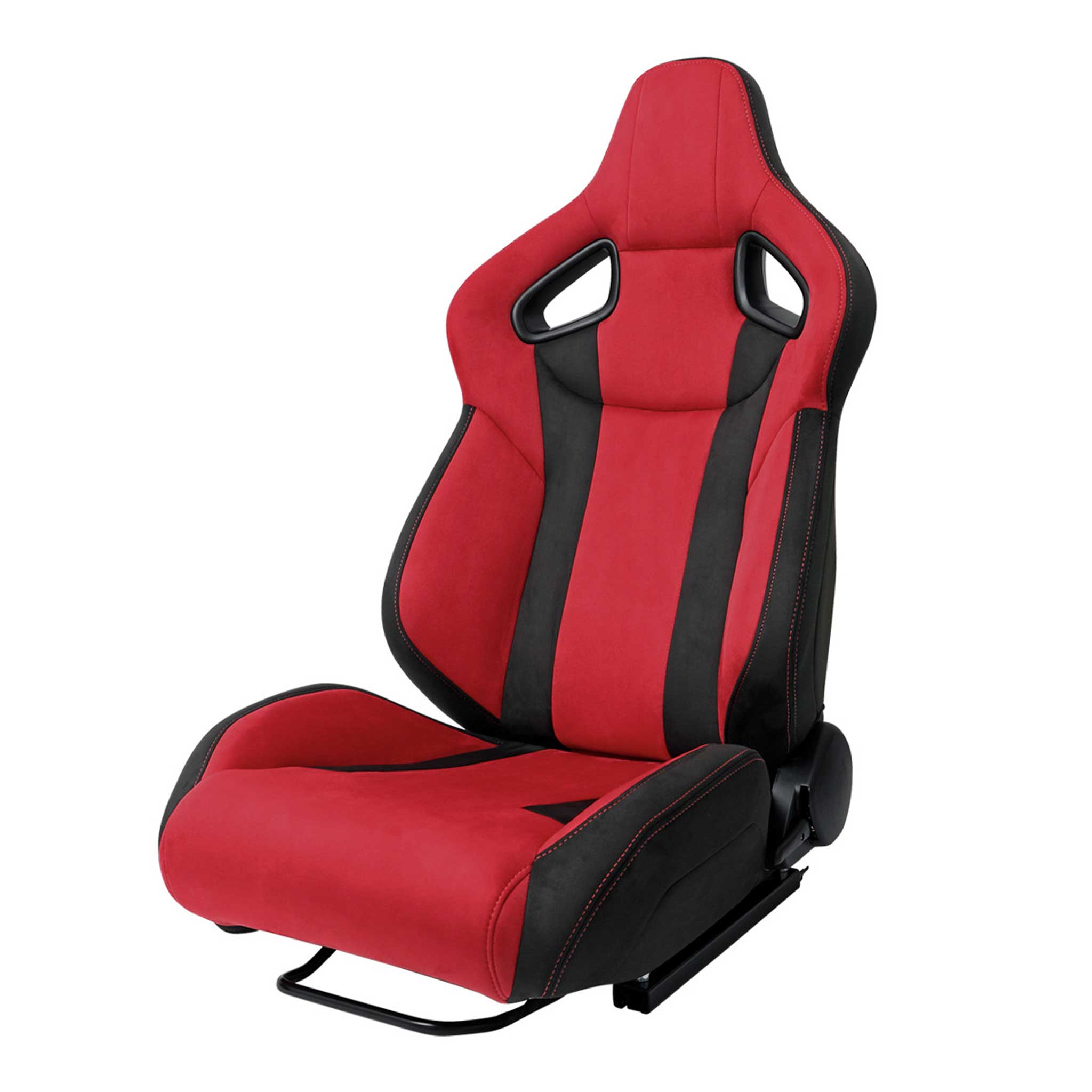 Universal Racing Seat Bright Red Black Suede With Double Red Stitch Left