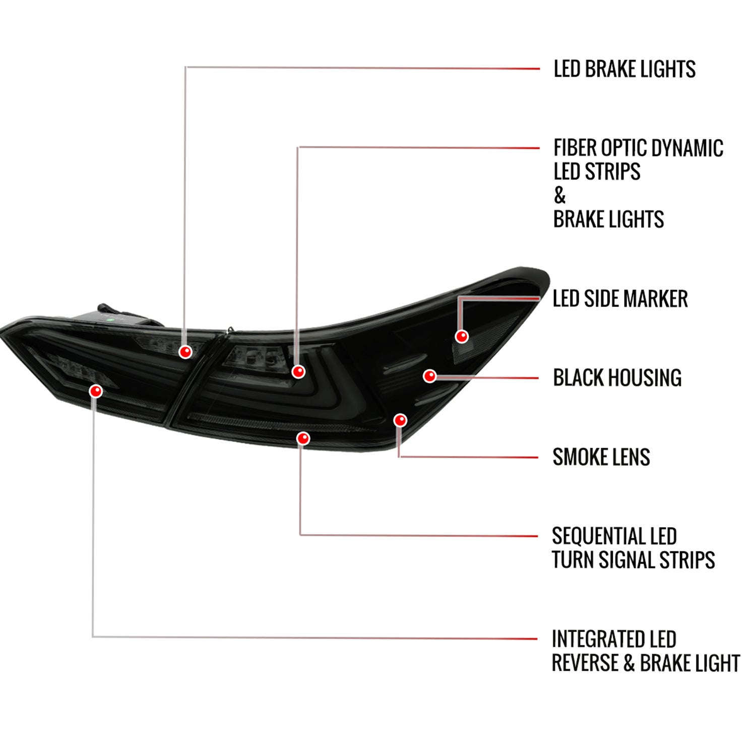 2018-2022 Toyota Camry LED Tail Lights Signal Lamps Matt Black/Smoke