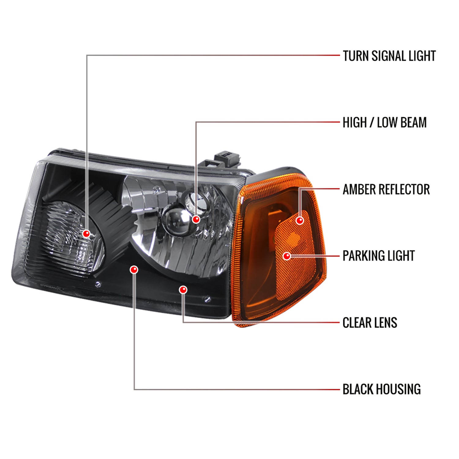 2001-2011 Ford Ranger Factory Headlights Amber Lens Corner Signal Lights Black