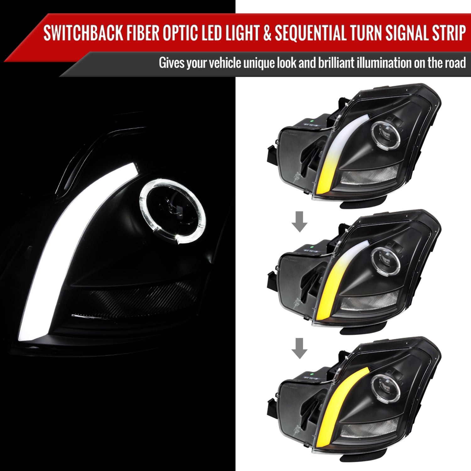 2003-2007 Cadillac CTS Halo LED Turn Signal Projector Headlights Black