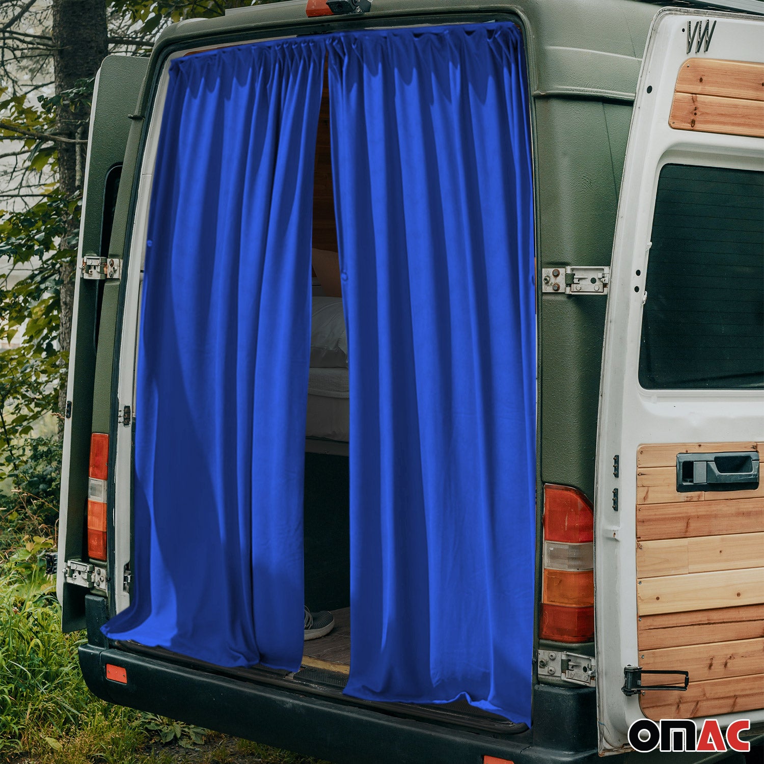 GMC Savana Trunk Tailgate Curtains Blue 2 Privacy Curtains
