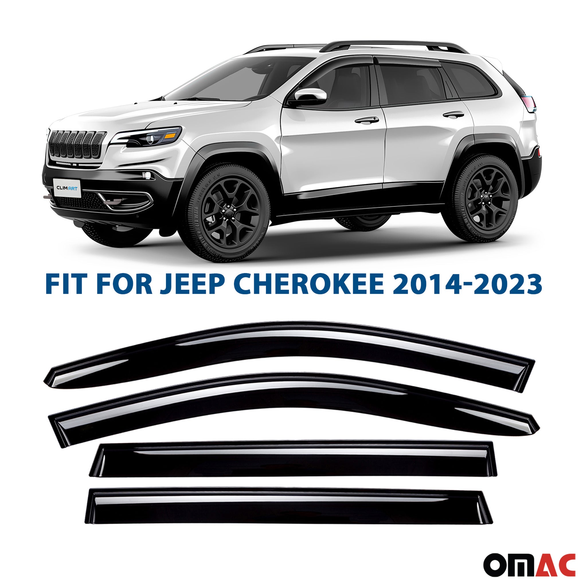 Clim Art Wind Deflectors for Jeep Cherokee 2014-2023 Shatterproof Smoke 4 Pcs