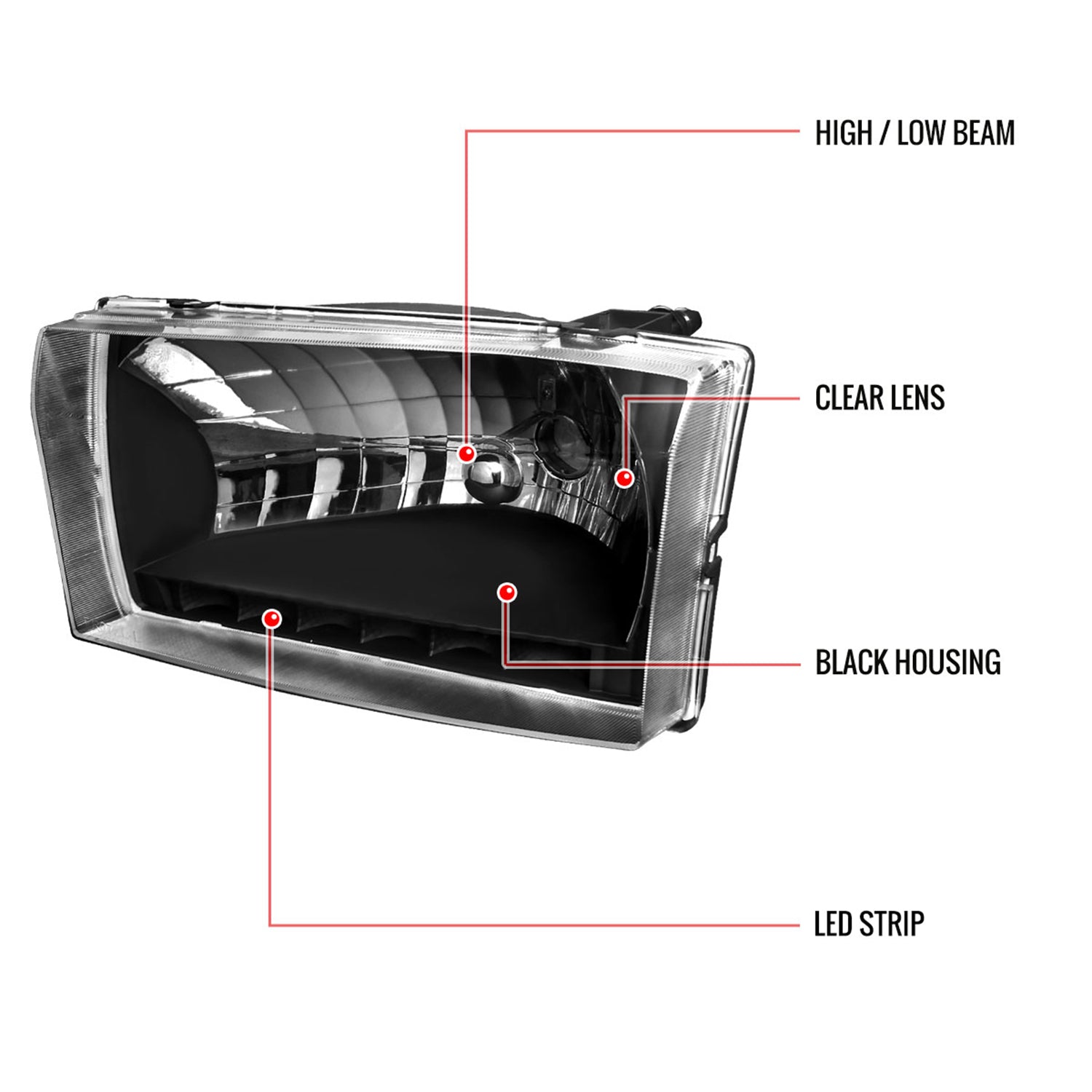 1999-2004 Ford F-250/350/450/550/Excursion Factory Headlights LED Light Black