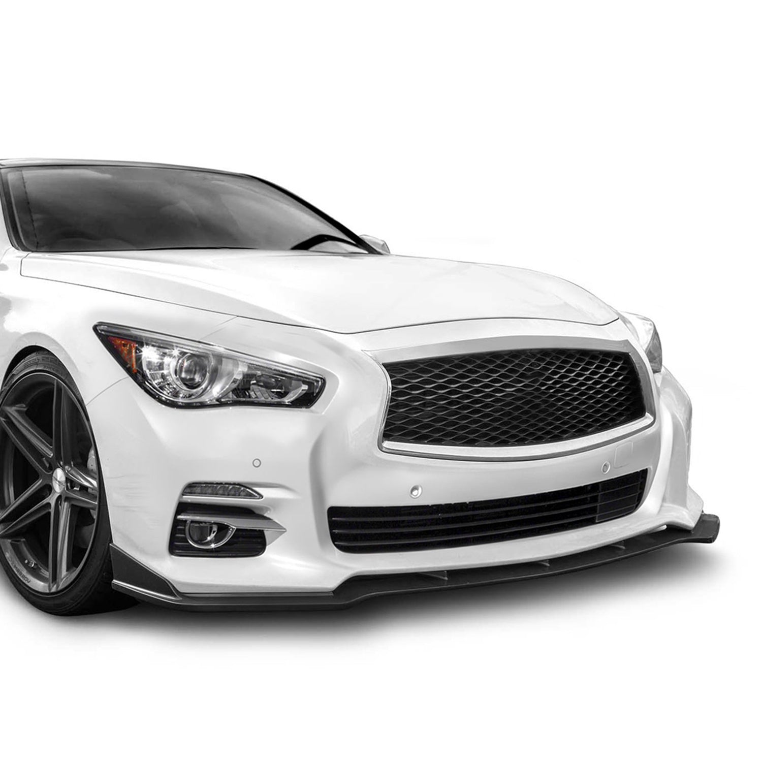 2014-2017 Infiniti Q50 Matte Black Polypropylene 3Pcs Bumper Lip Spoiler