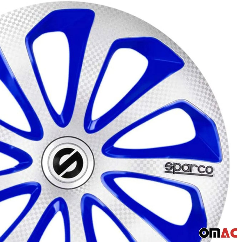 Sicilia Hub Caps Wheel Cover 14" Silver & Blue Carbon Full Set 4 pcs.