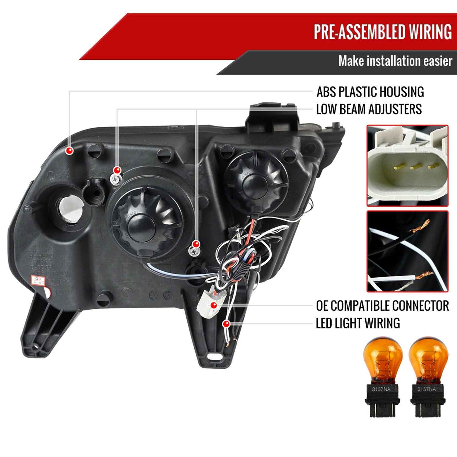 2010-2014 Ford Mustang Dual Halo Projector Headlights Jet Black/Clear Lens