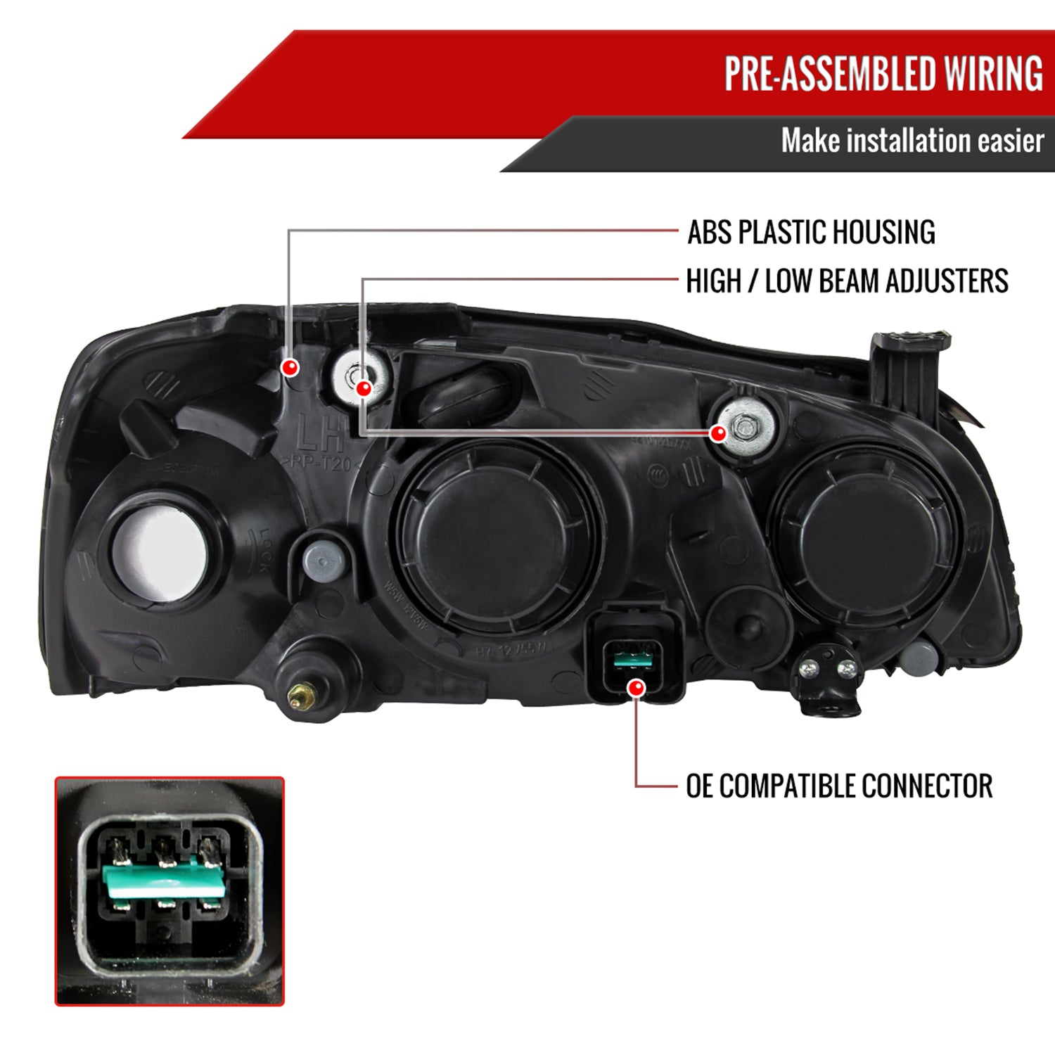 2004-2006 Hyundai Elantra Crystal Headlights w/ Amber Reflectors Black/Clear