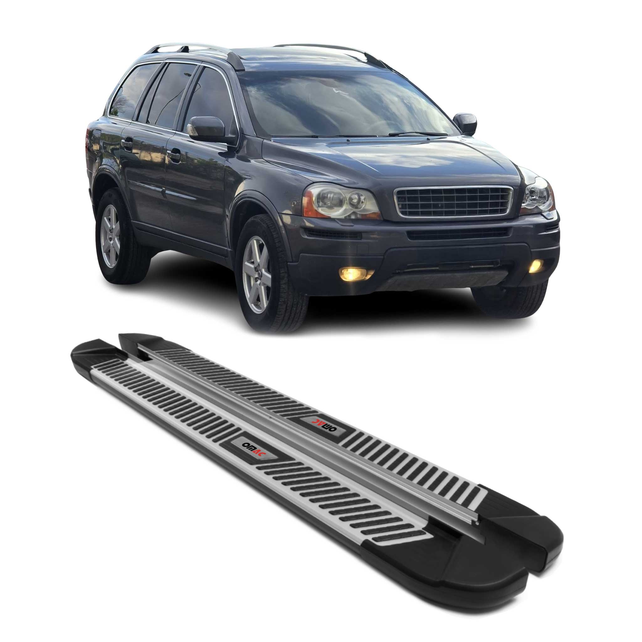 2003-2014 Volvo XC90 Running Boards Side Steps Silver & Black