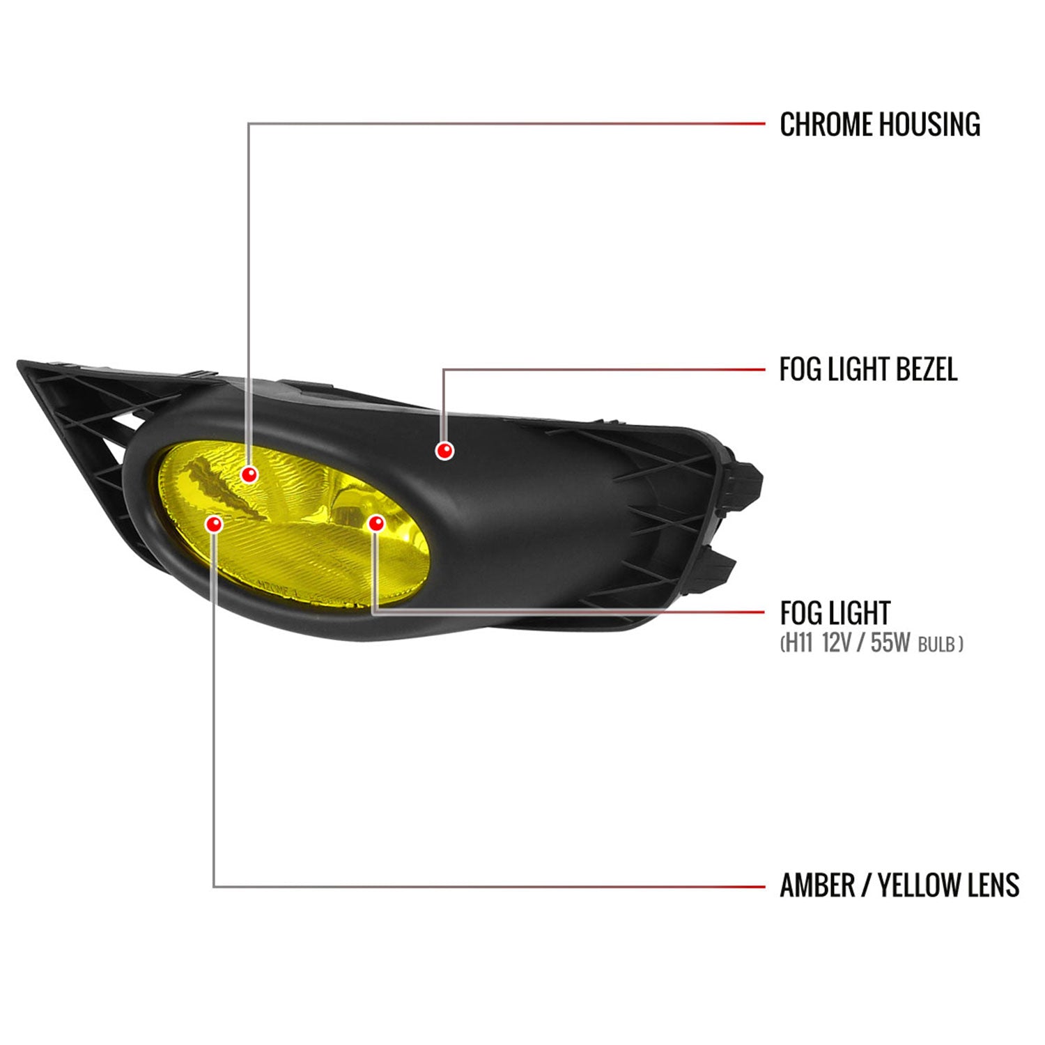 2009-2011 Honda Civic Sedan H11 Fog Lights Kit Chrome Housing/Yellow Lens