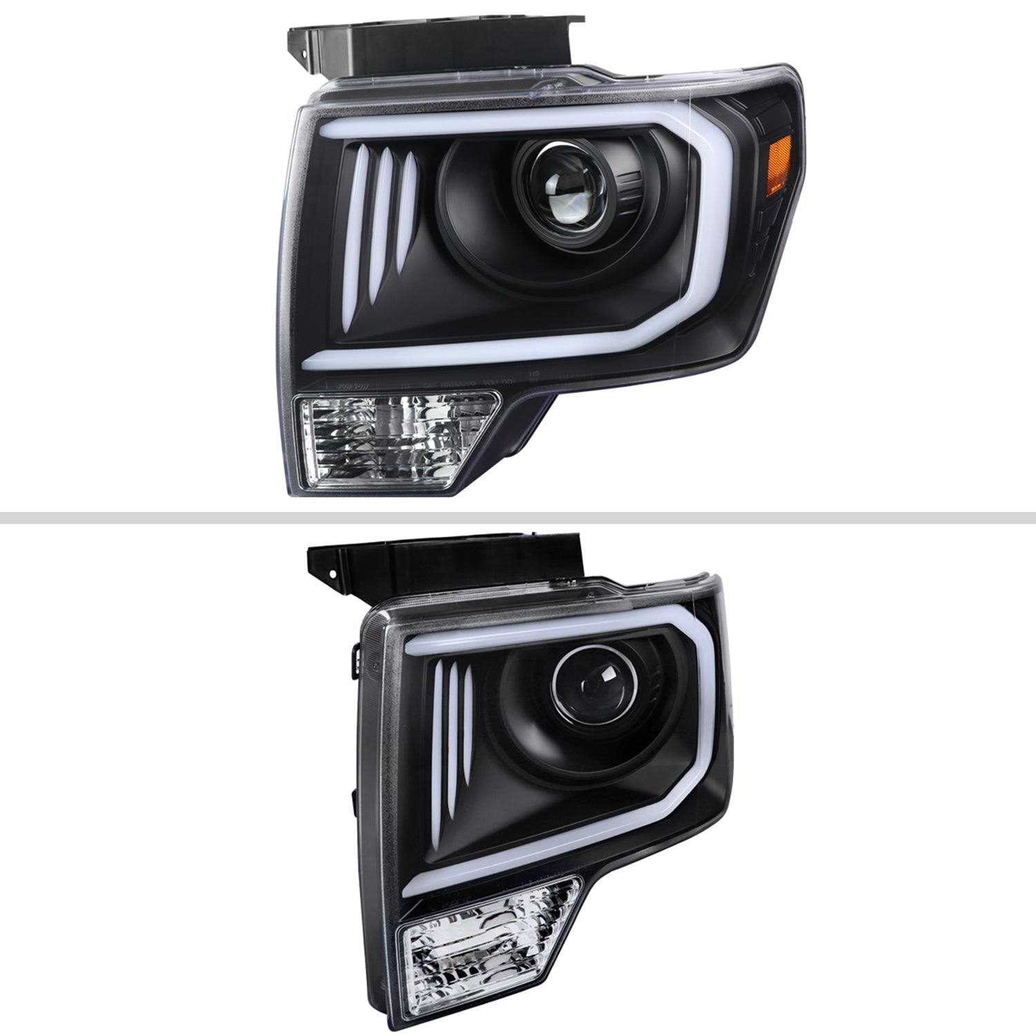 2009-2014 Ford F-150 LED C-Bar Projector Headlights Matte Black/Clear Lens