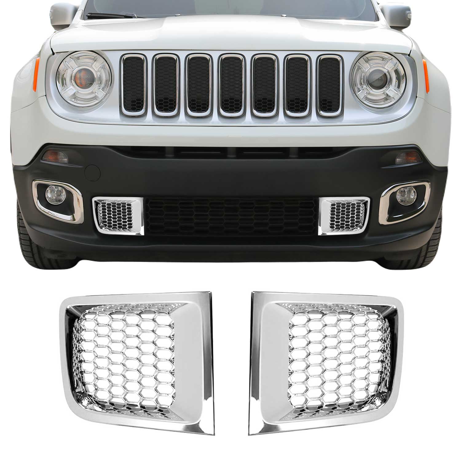 2015-2018 Jeep Renegade Front Bumper Trim Molding Chrome ABS 2Pcs