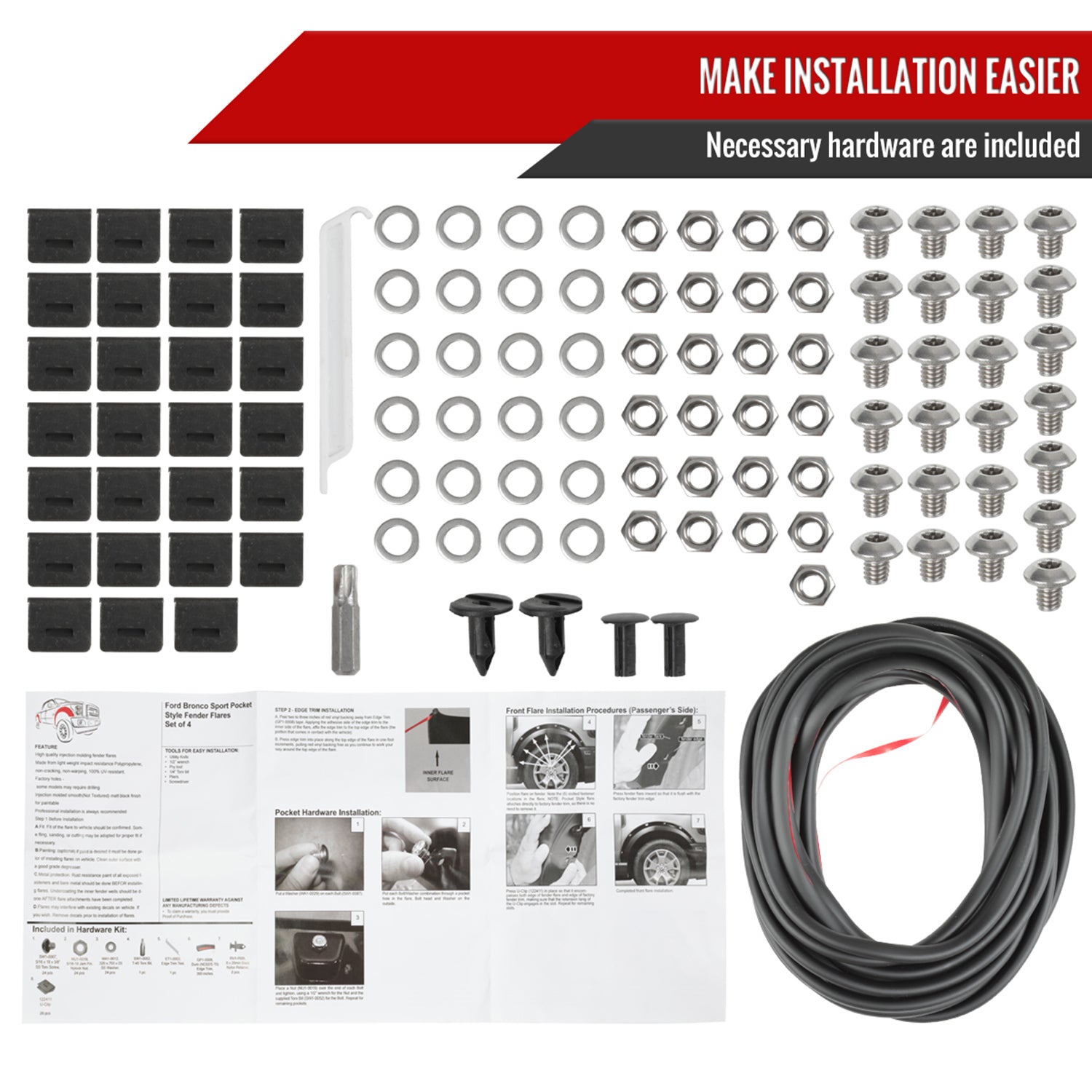 2021-2024 Ford Bronco Sport Pocket Rivet Style Fender Flares Protector