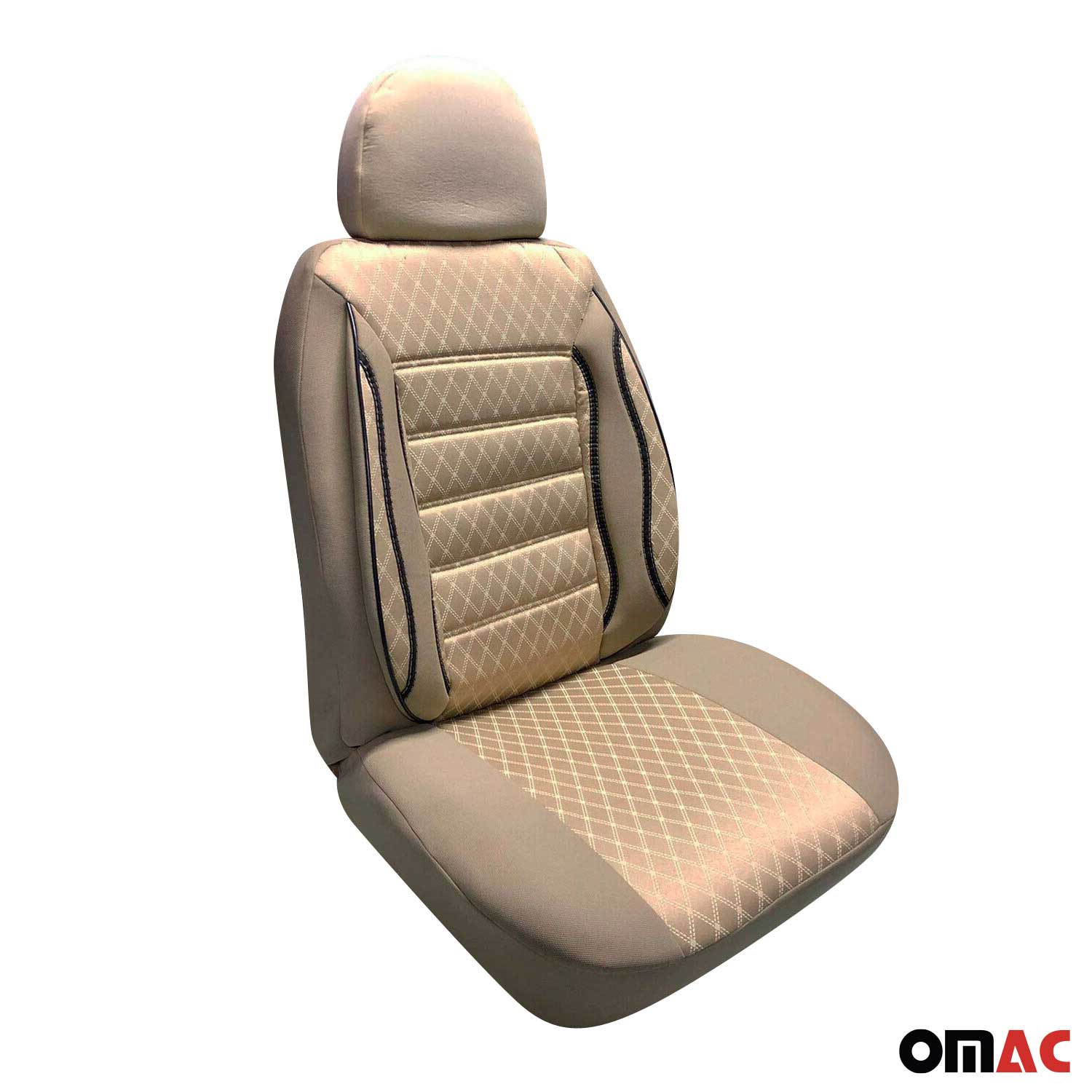 OMAC Universal Semi Custom Front Car Seat Cover Protector Beige Polycotton