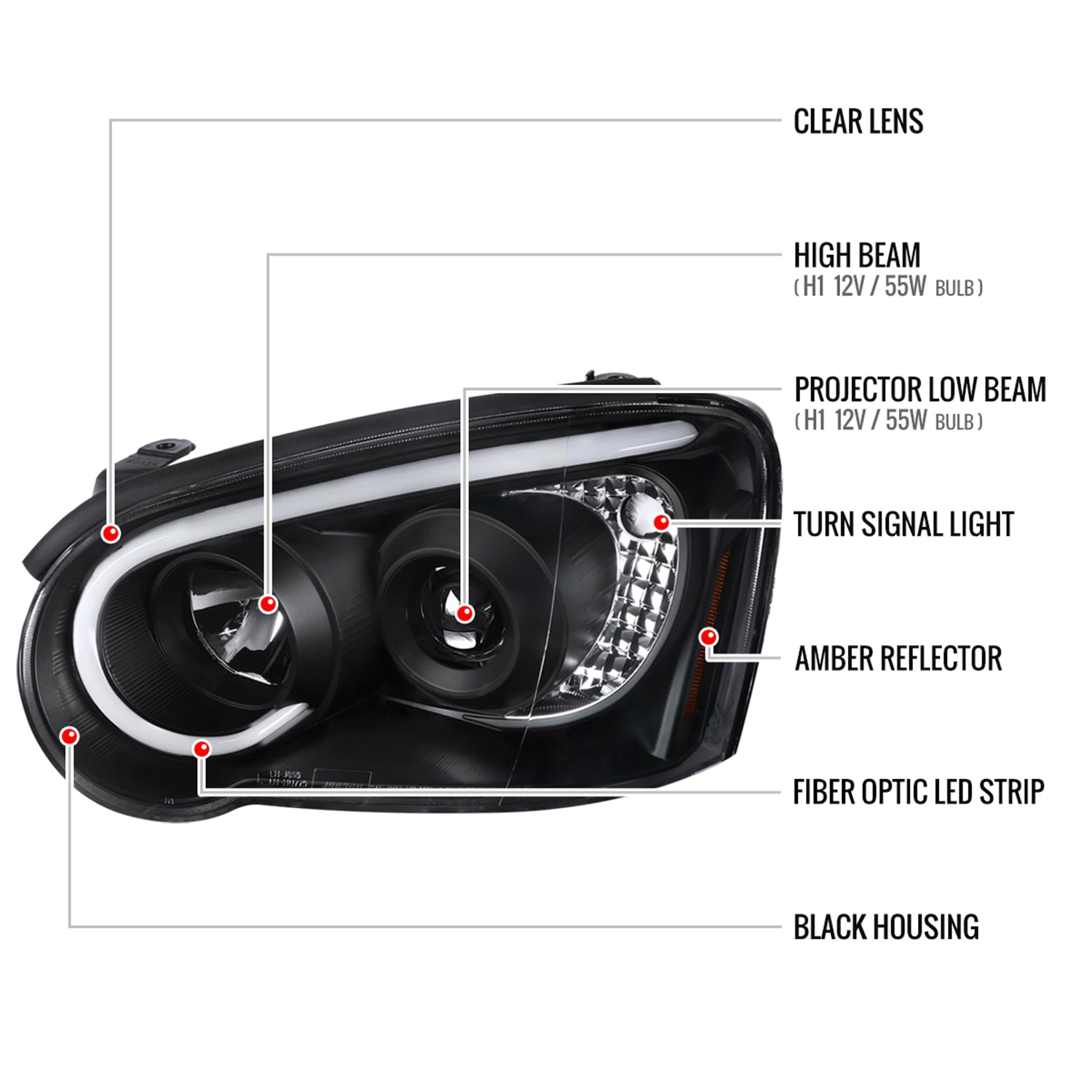 2004-2005 Subaru Impreza WRX/STI Outback Projector Headlights LED Bar Black