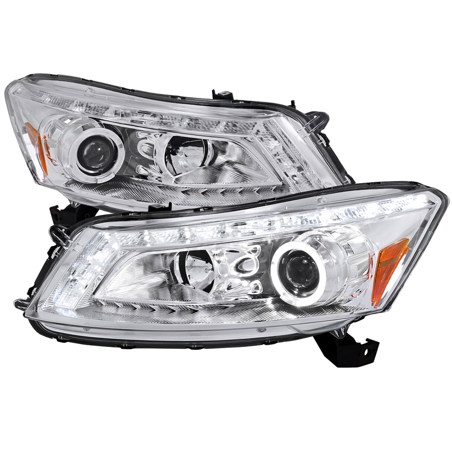 2008-2012 Honda Accord Sedan Single Halo Headlights LED Light& Signal Chrome