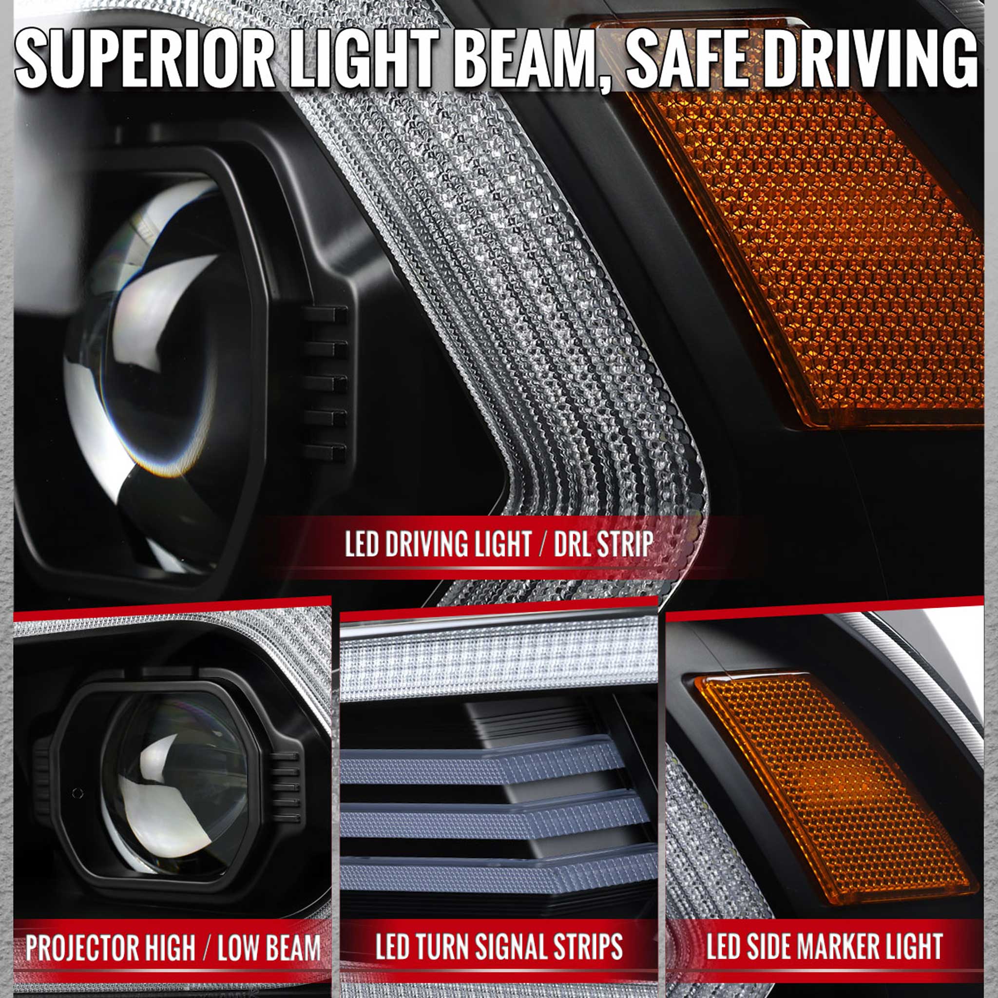 For Dodge Charger 2011-2014 Headlights LED DRL Light Strip Turn Signal Side Marker Black Housing Clear Lens